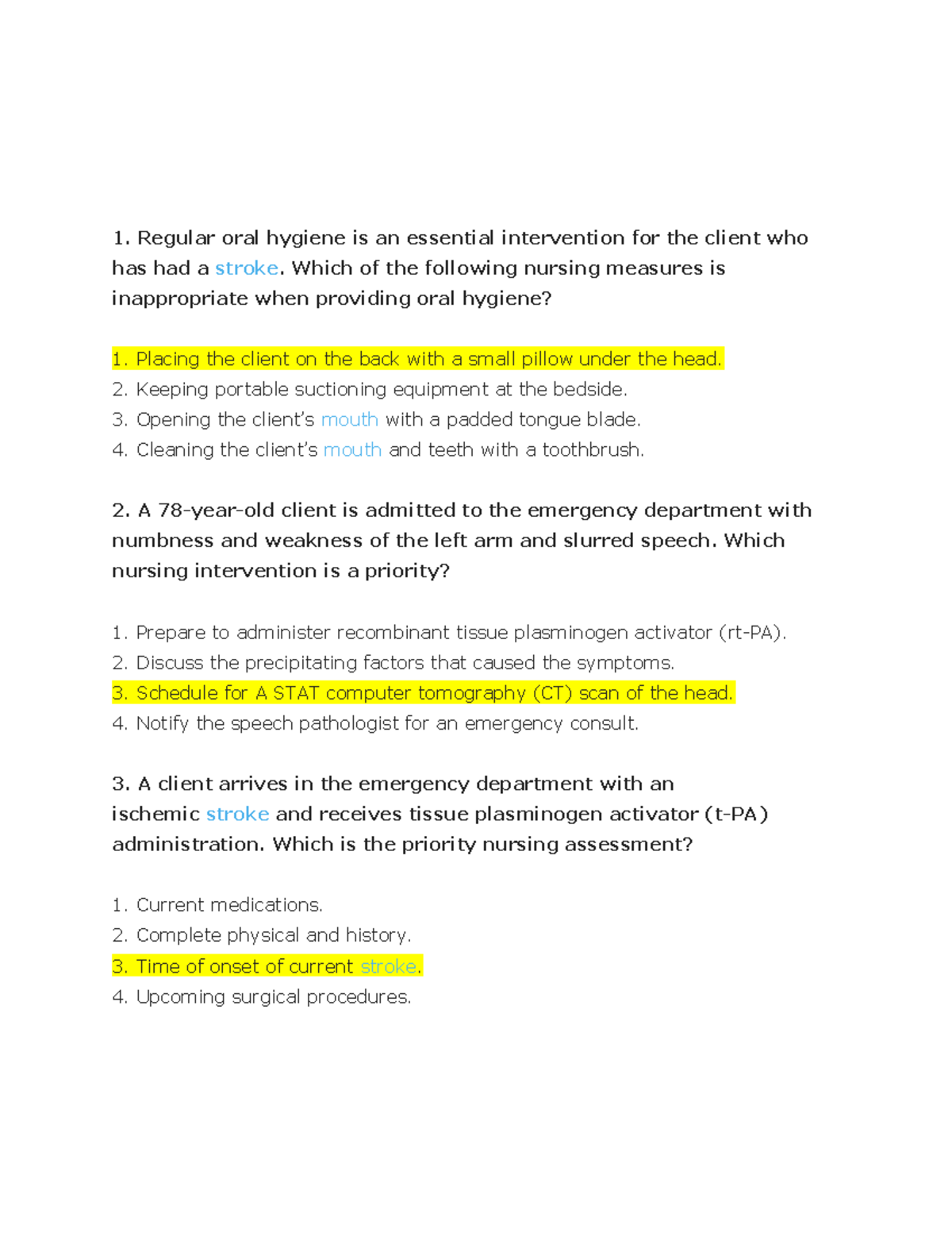 364975804 Nclex RN Neuro Practice Questions - Regular oral hygiene is ...