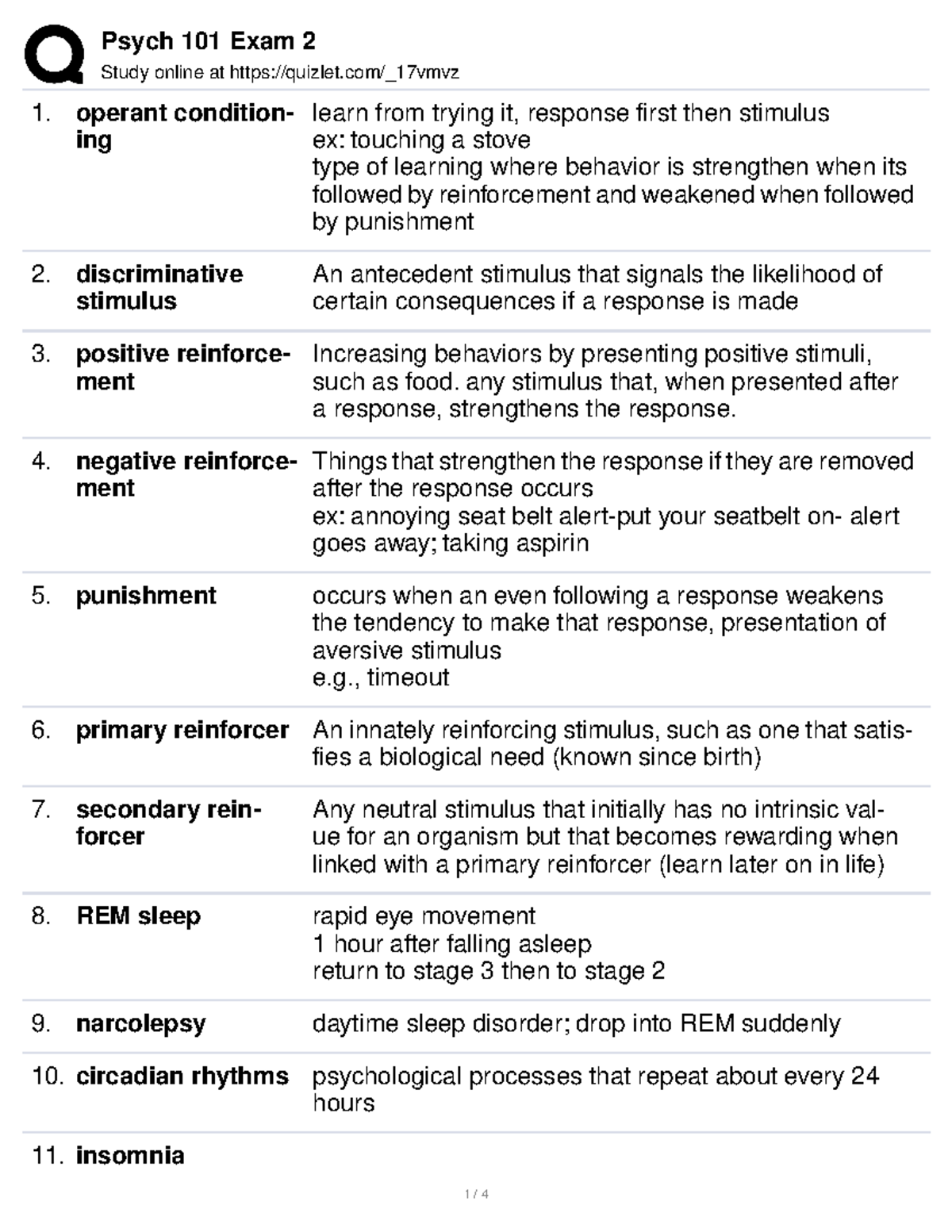 Psych Flashcards Study online at quizlet/_17vmvz operant condition