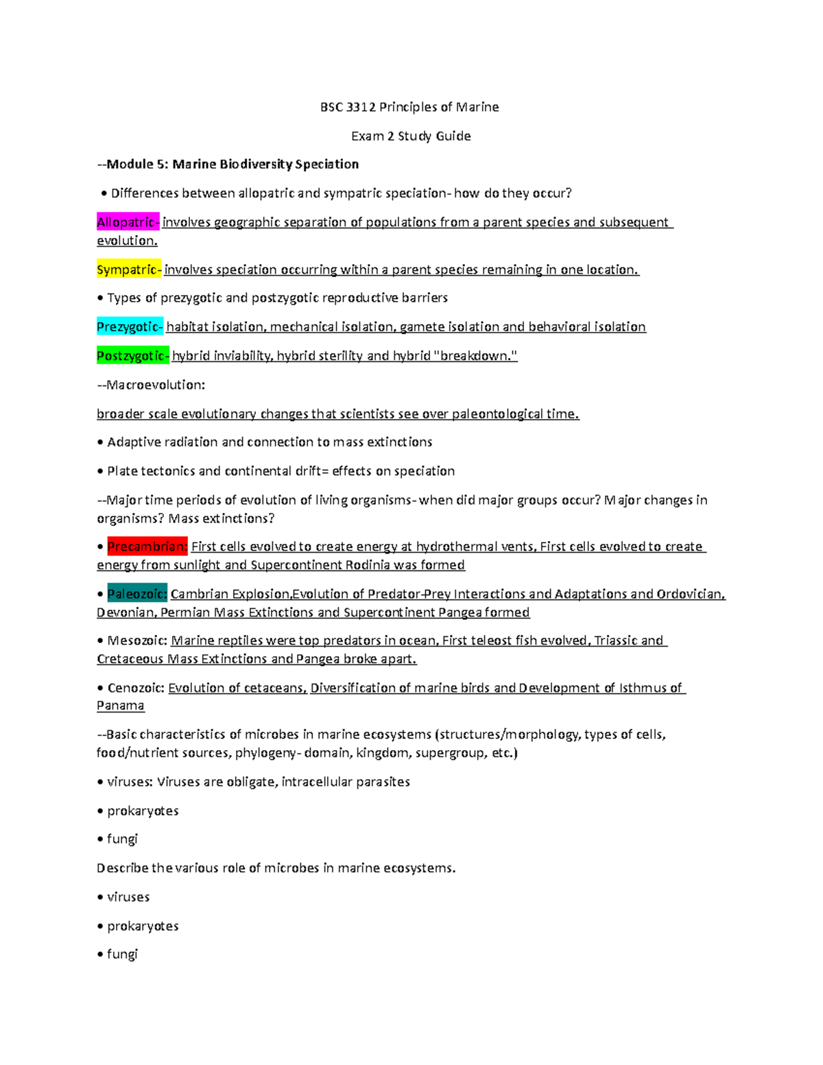 BSC Exam 2 studydocx - Principles of Marine Biology Study Guide for ...