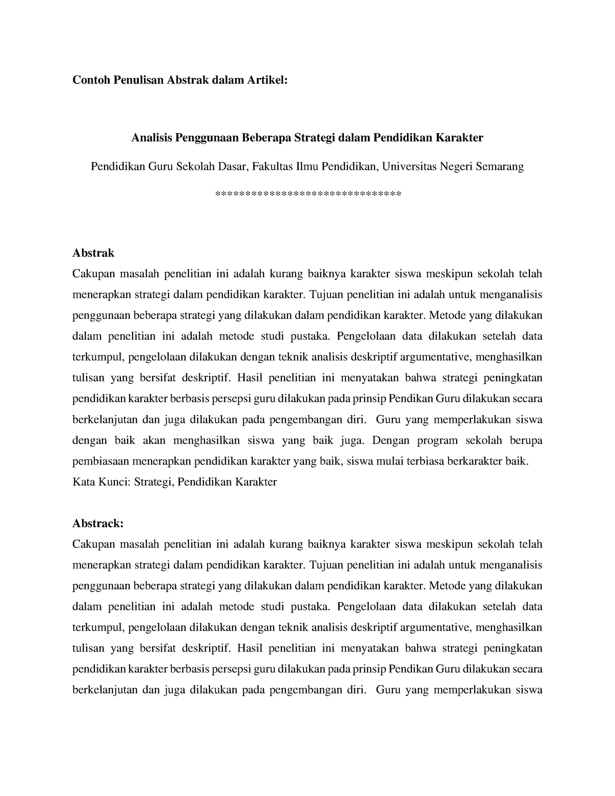 Contoh Penulisan Abstrak Dalam Artikel Contoh Penulisan Abstrak Dalam