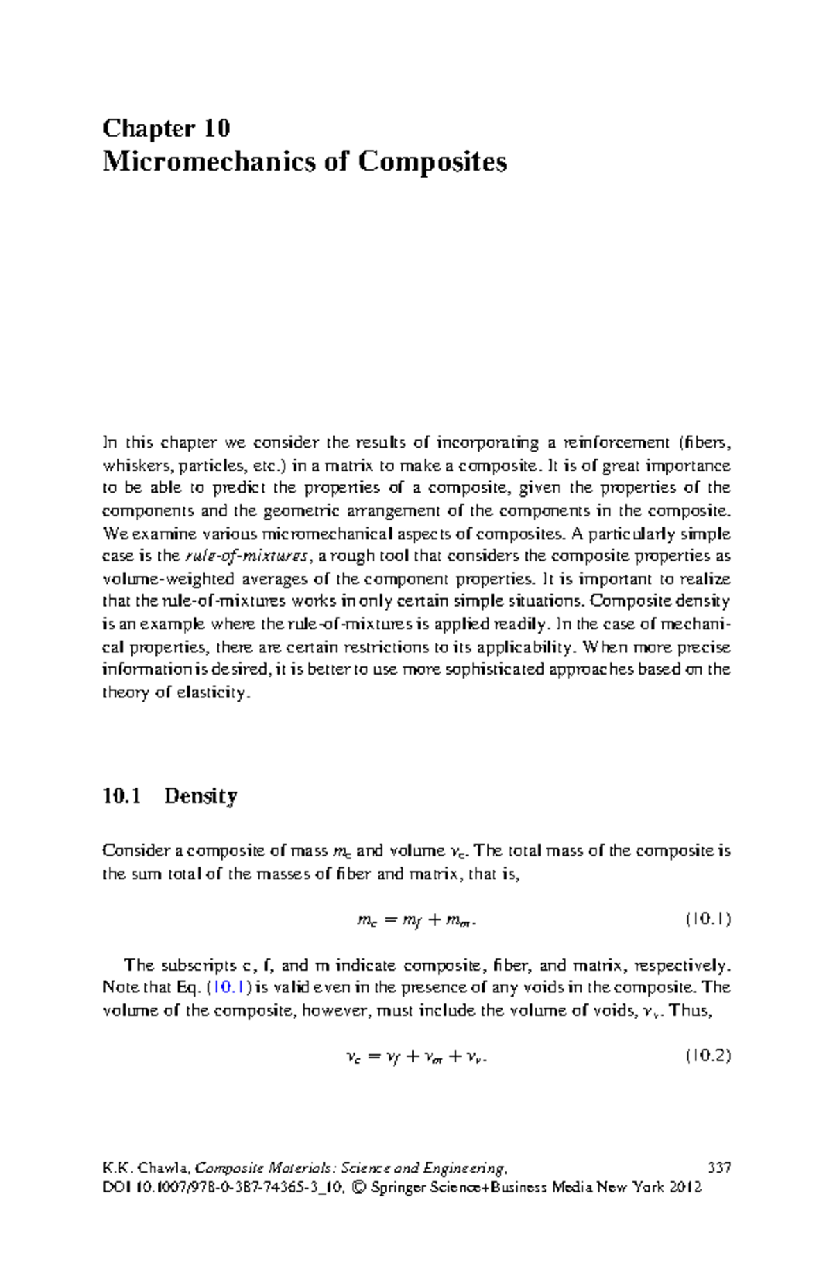 COMPOSITE MATERIAL - Chapter 10 Micromechanics of Composites In this ...