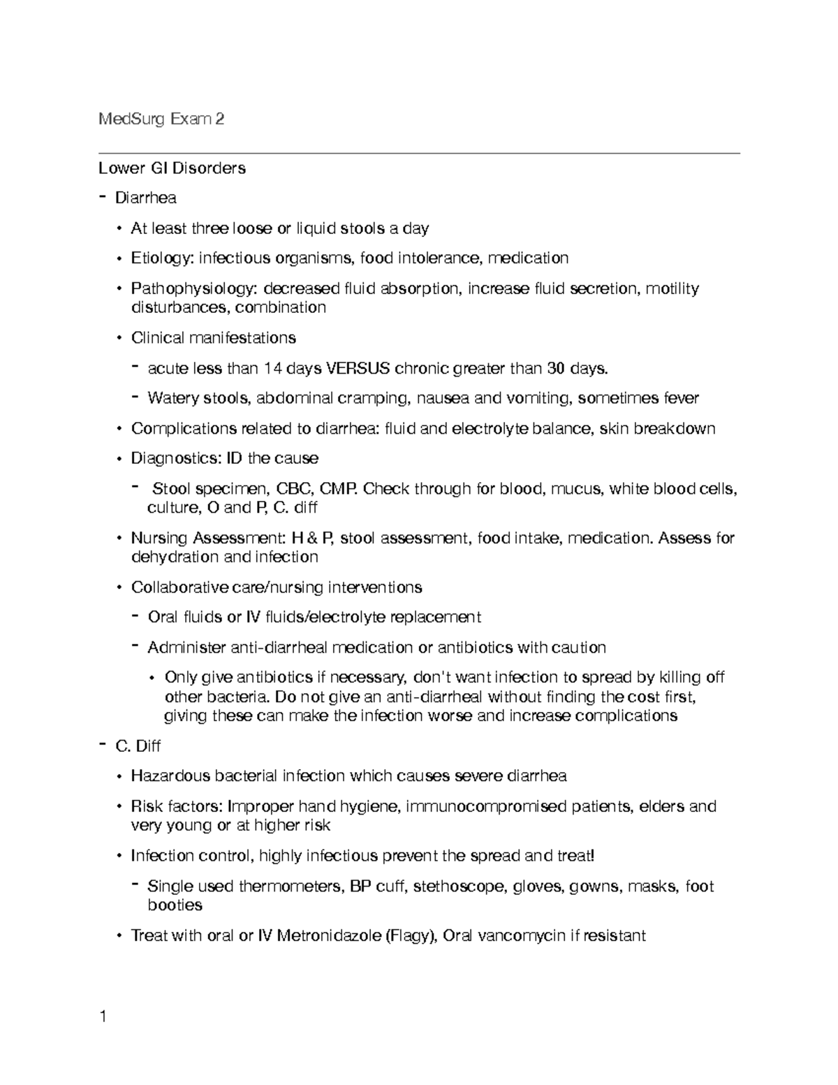 Medical surgical exam 2 review study guide MedSurg Exam 2 Lower GI
