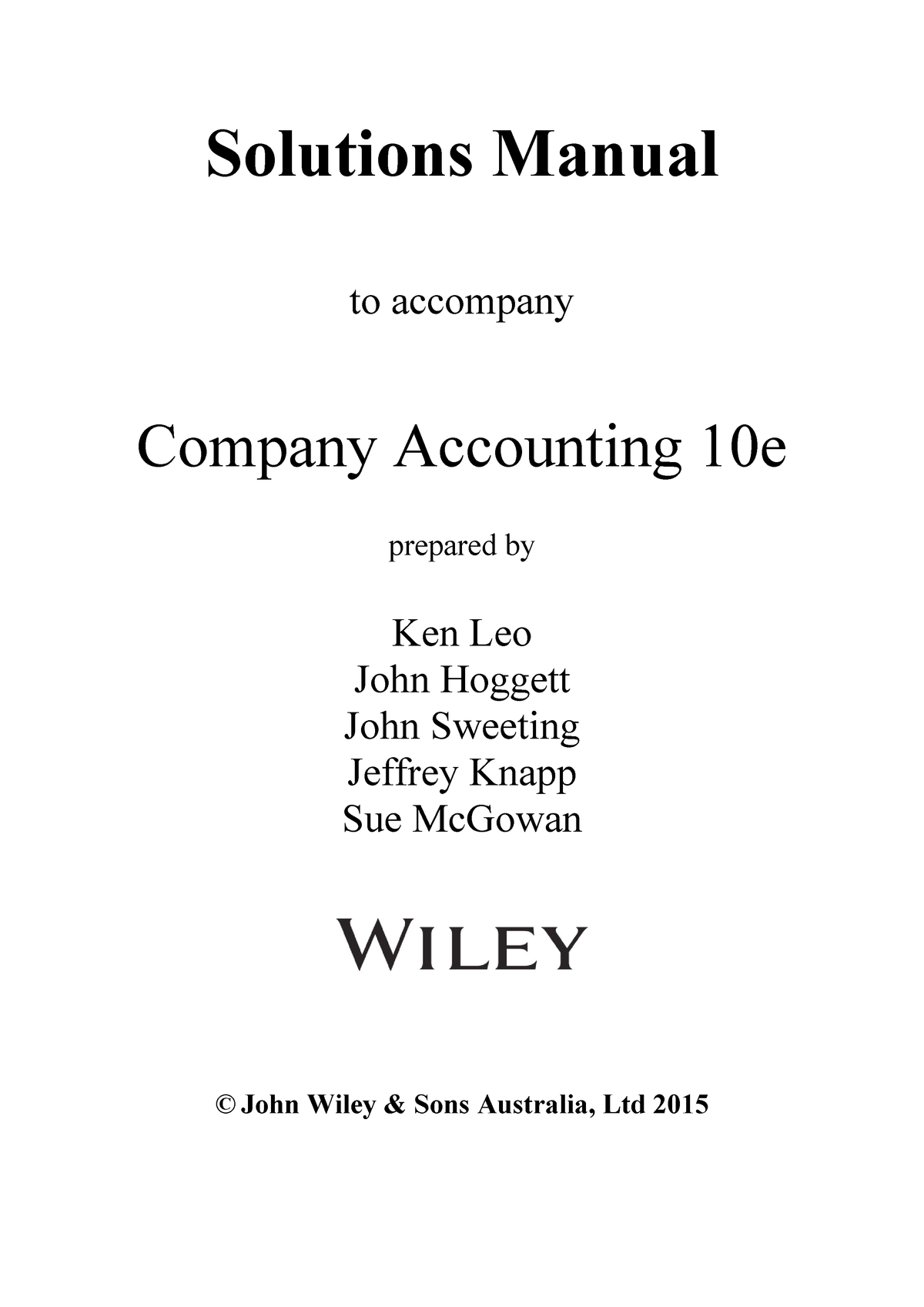 Book solution Accounting", Ken Leo; John Hoggett; John