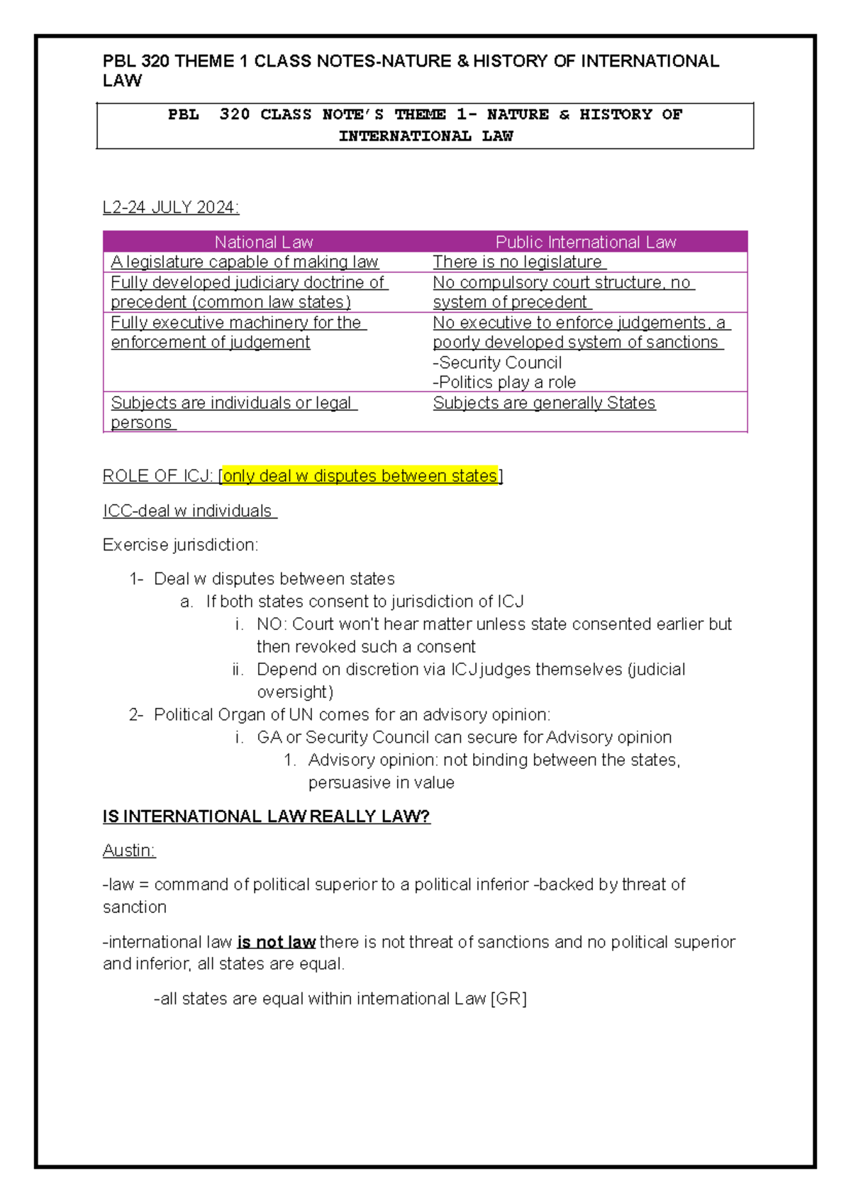 PBL 320 Class Notes - PBL 320 THEME 1 CLASS NOTES-NATURE & HISTORY OF ...