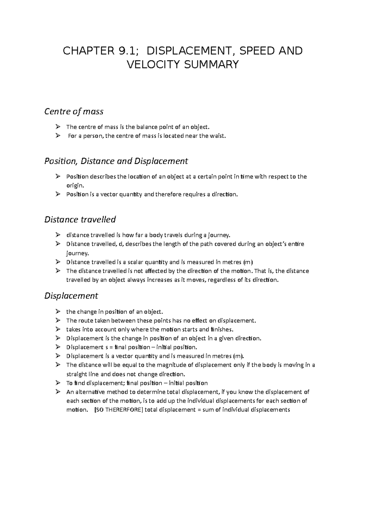 Chapter 9.1 summary - Pearson Physics Notes - CHAPTER 9; DISPLACEMENT ...