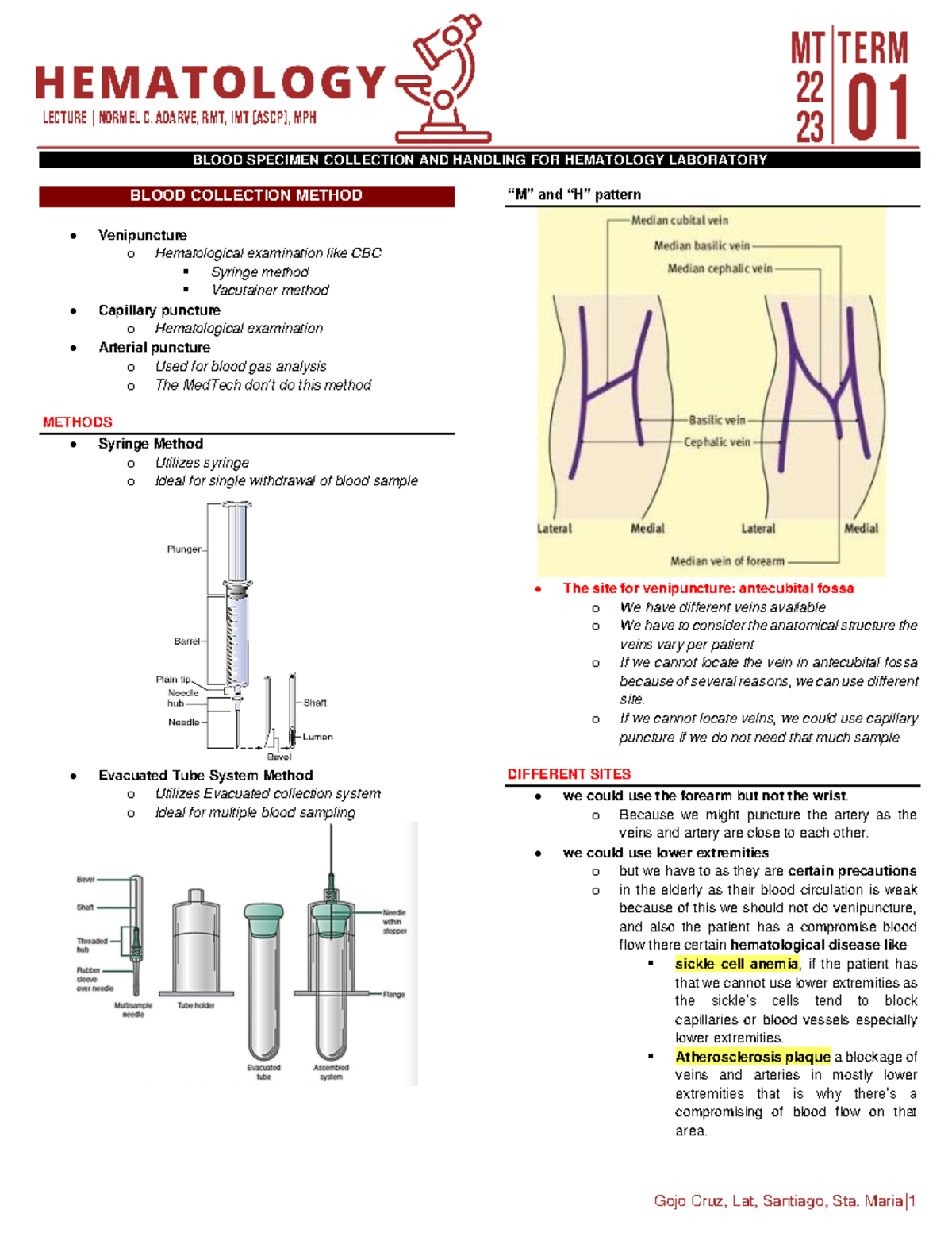 LEC 5 Blood Specimen Collection AND Handling FOR Hematology