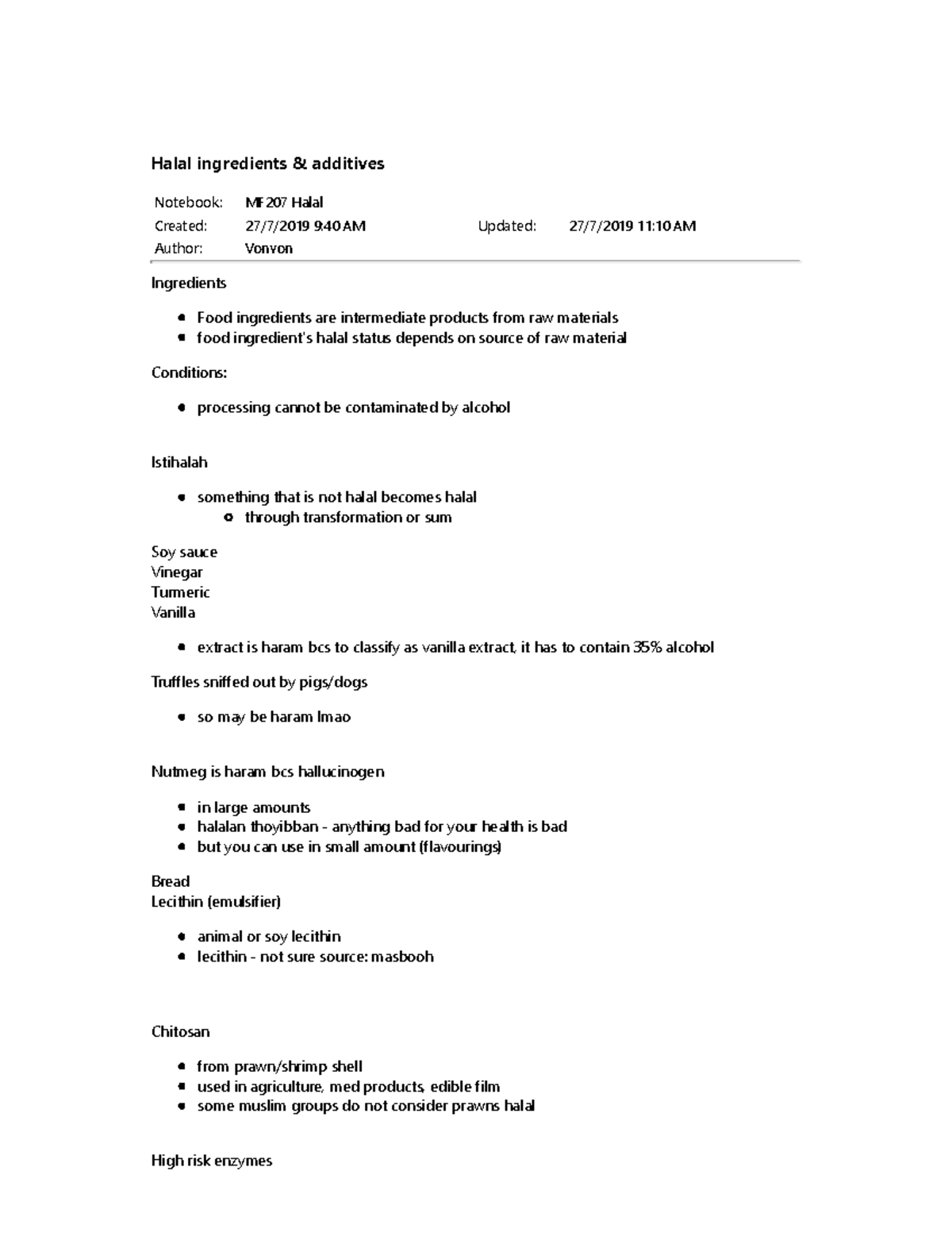 Halal Ingredients & Additives - Notebook: MF207 Halal Created: 27/7 ...