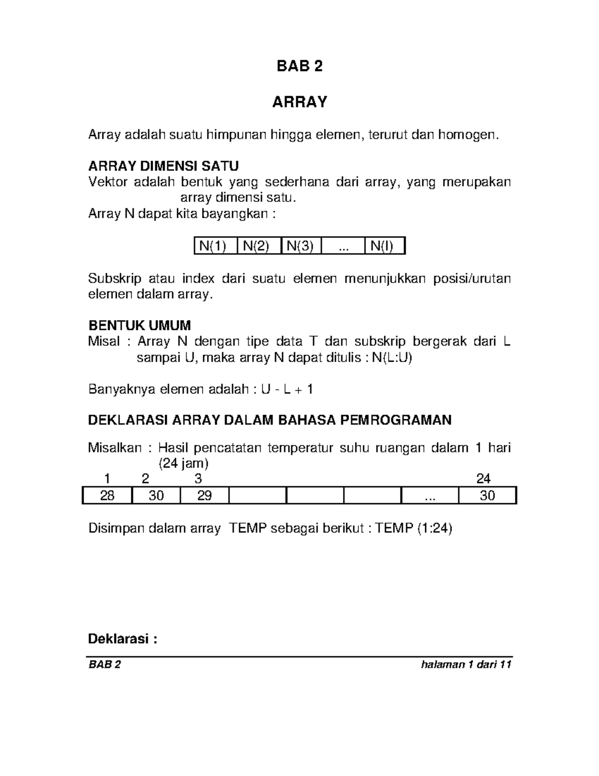 2. Array - Struktur Data - BAB 2 ARRAY Array Adalah Suatu Himpunan ...