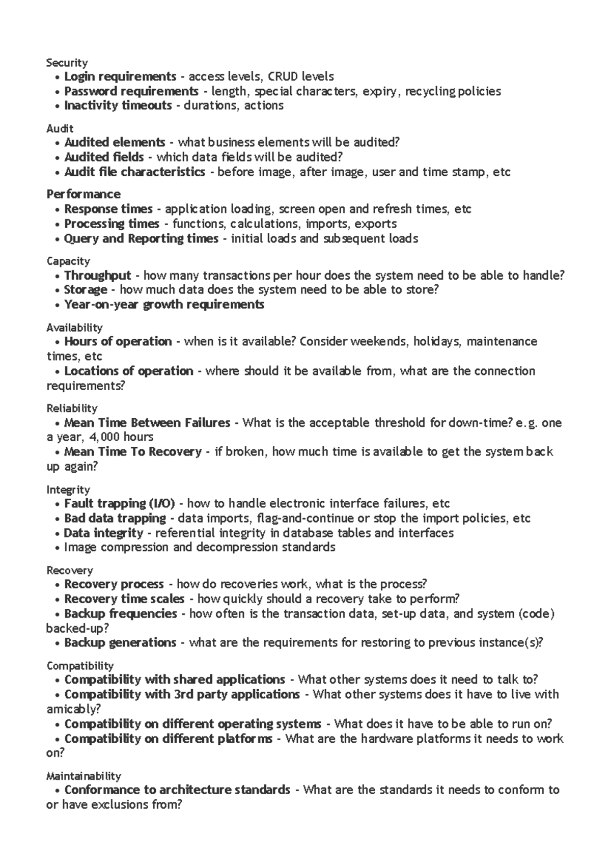 Non functional requirements - Security • Login requirements - access ...