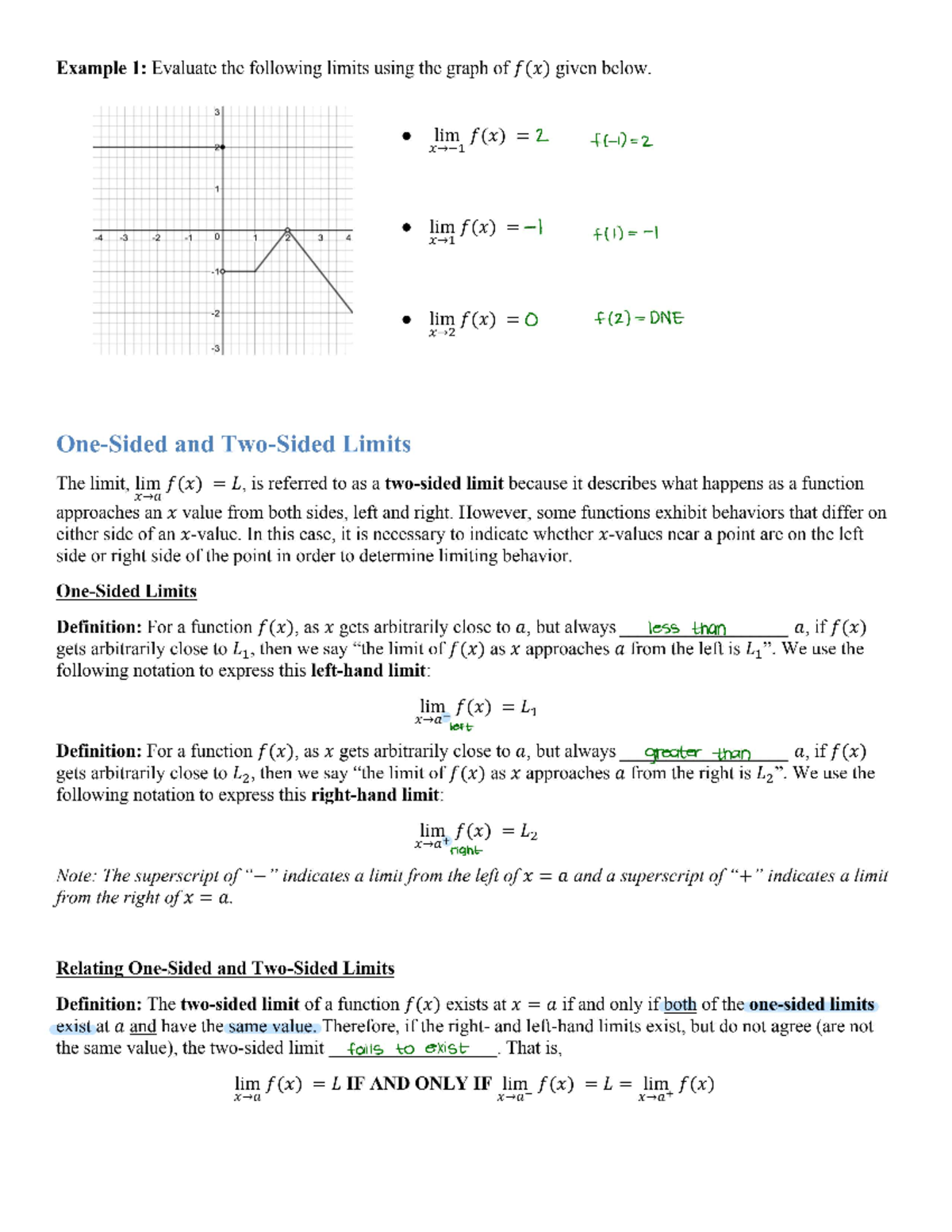 2.1 The Idea of Limits pg6 - Example 1: Evaluate the following limits ...