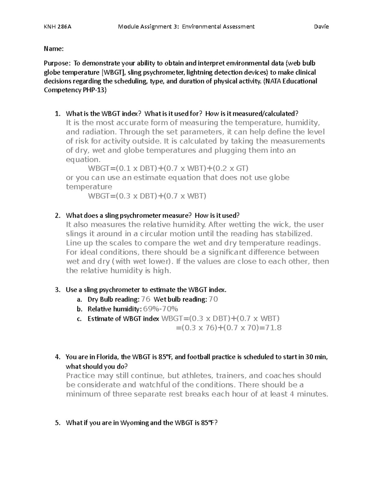 3 Environmental Assessment (NATA Educational Competency PHP13) What