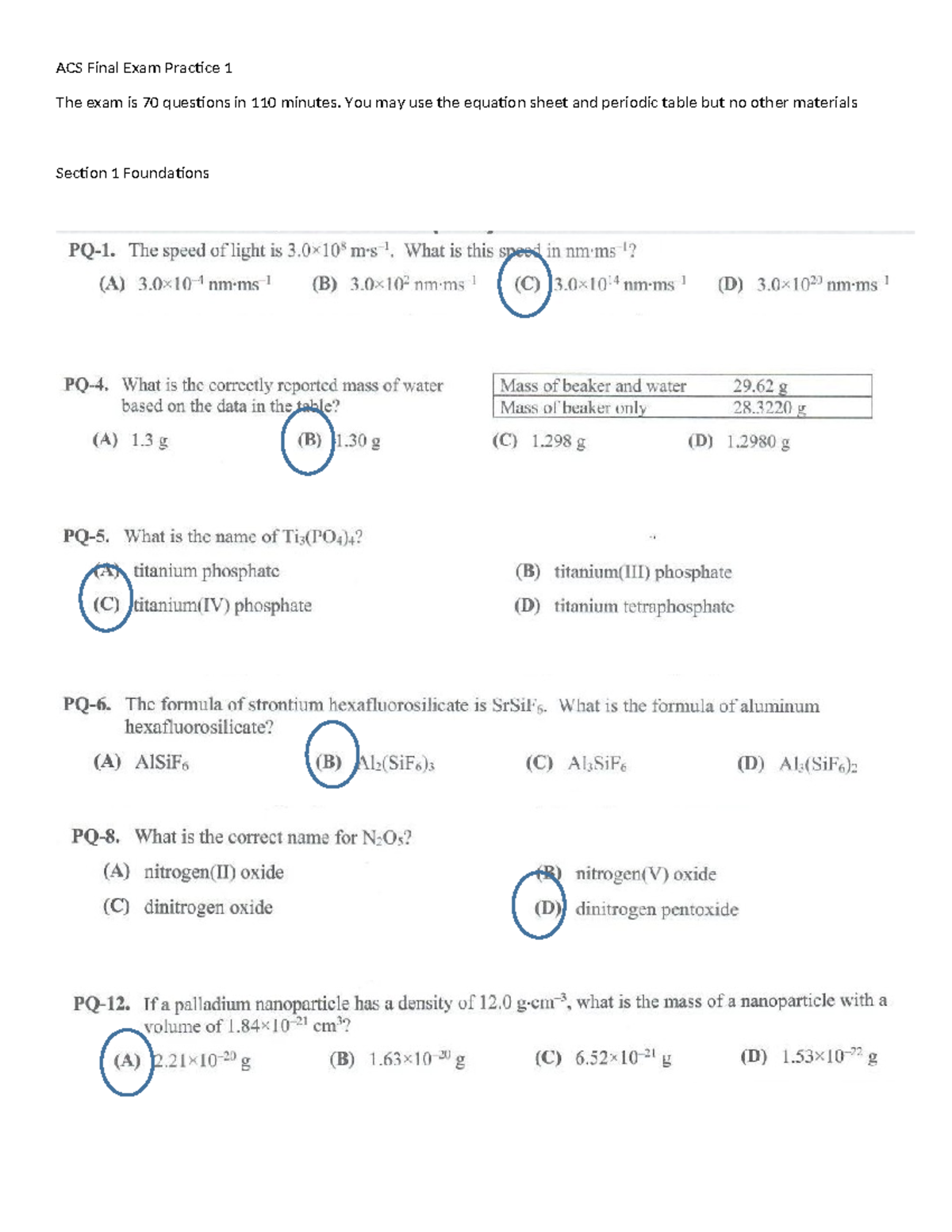 ACS Final Exam Practice 1 with answers - CHEM 1127Q - ACS Final Exam ...