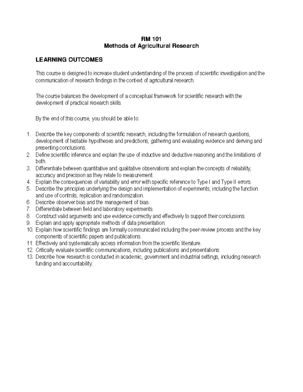 Module 1 - RM 101 Methods of Agricultural Research LEARNING OUTCOMES ...