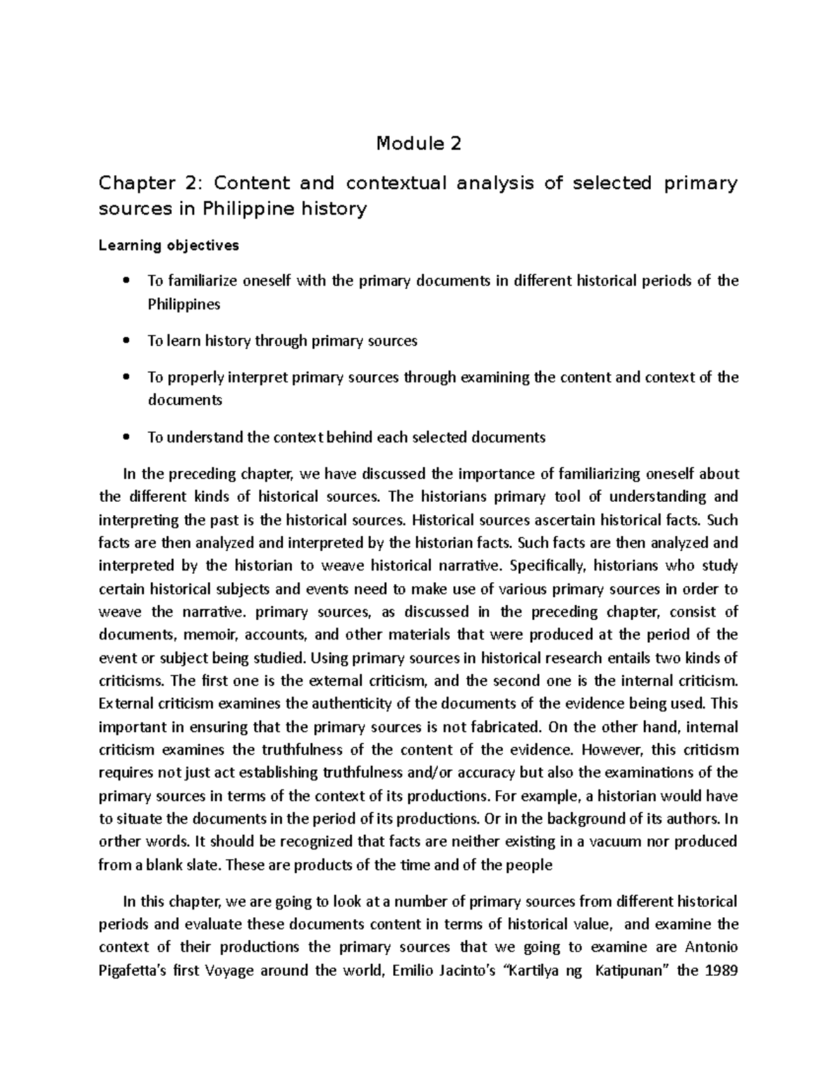 Philippines history module 2 - Module 2 Chapter 2: Content and ...