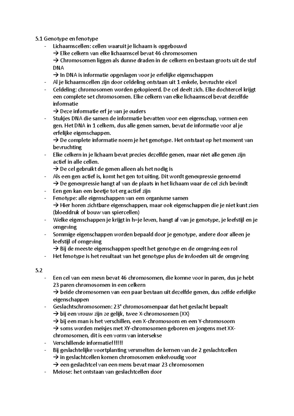 Bio Samenvatting Hoofdstuk 5 - 5 Genotype En Fenotype - Lichaamscellen ...