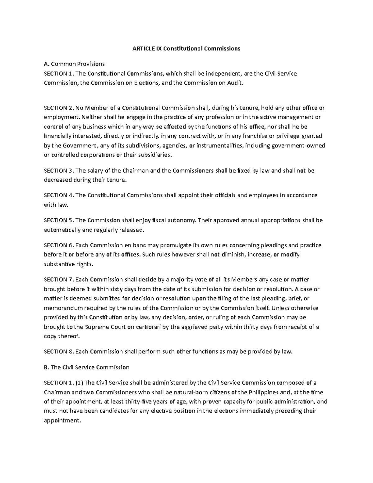 Article 911 WEW ARTICLE IX Constitutional Commissions A. Common