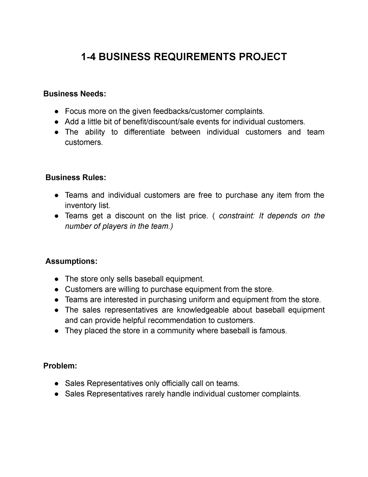 Business Requirements Project Group 1 - 1-4 BUSINESS REQUIREMENTS ...