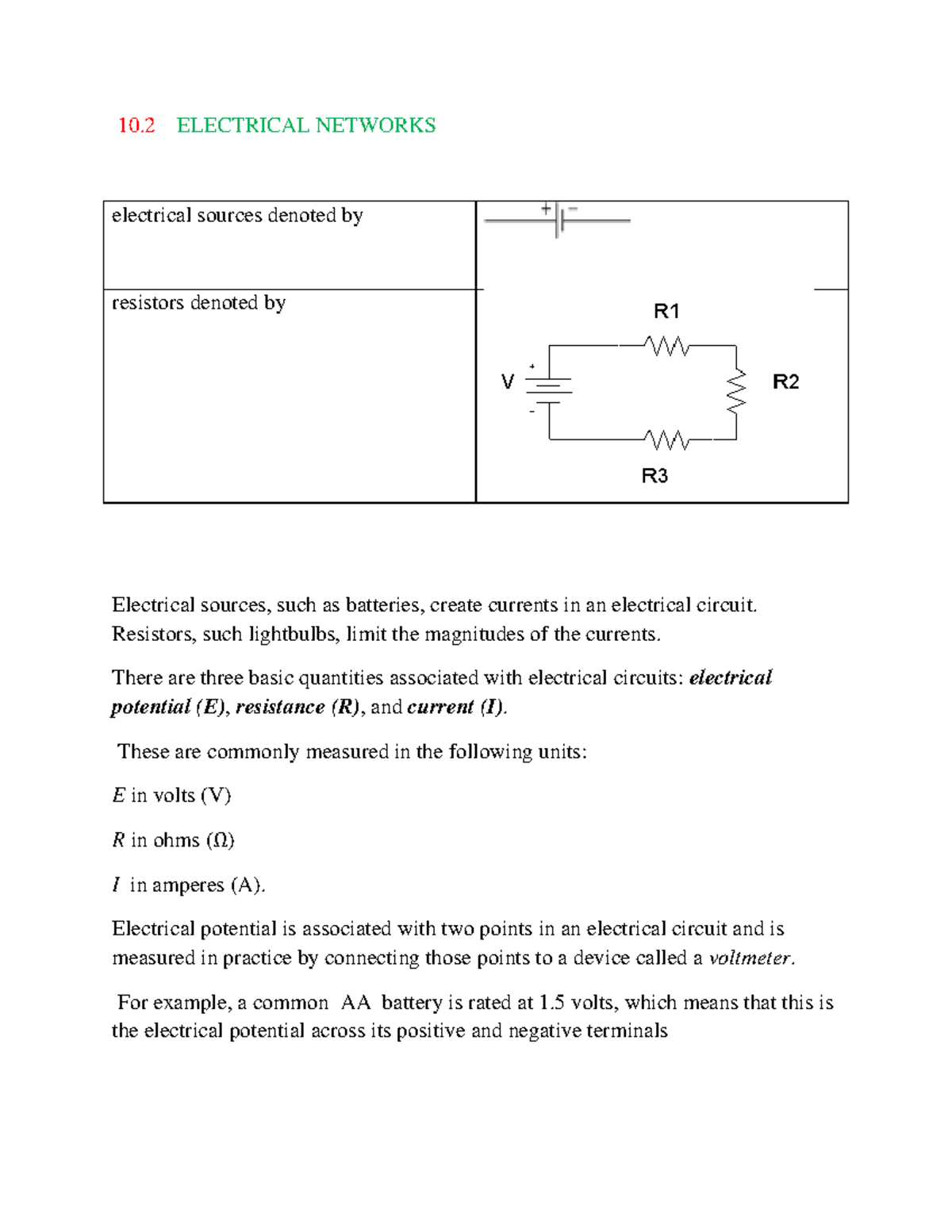 Electric networks 10 yea 10 ELECTRICAL NETWORKS electrical sources