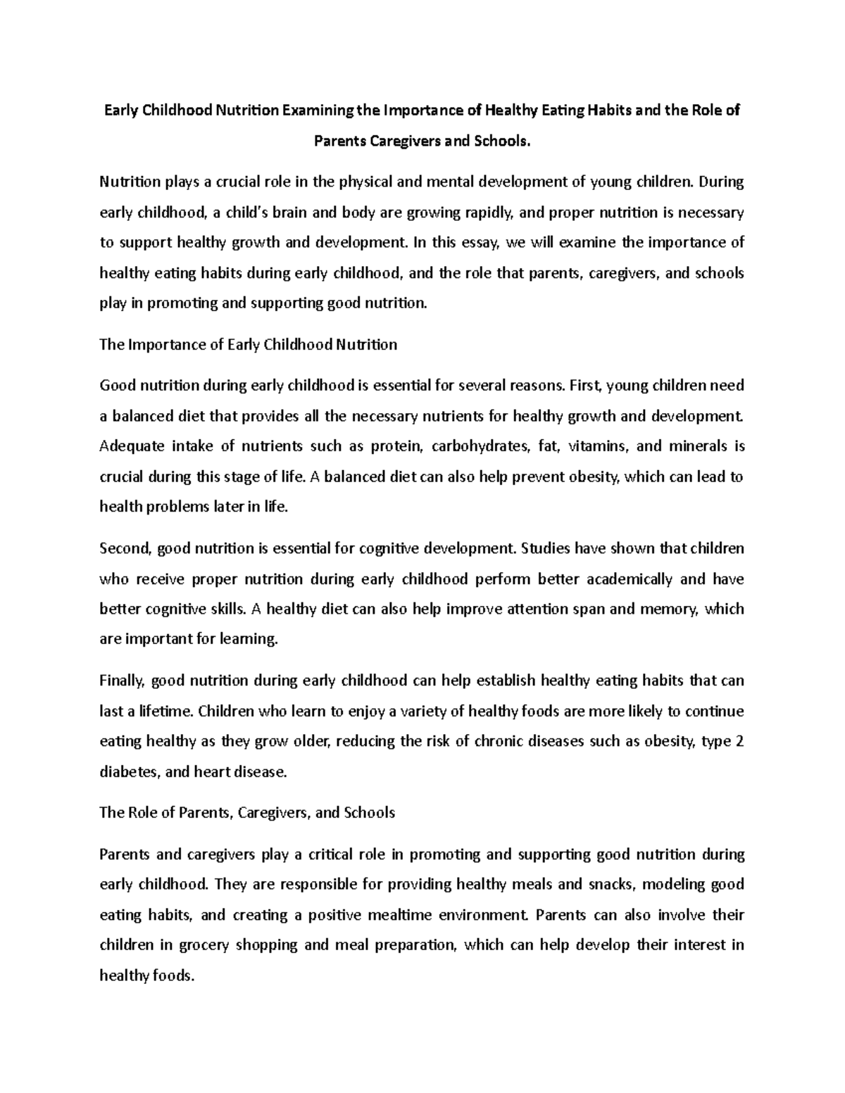 Health and wellbeing of young children - Early Childhood Nutrition ...