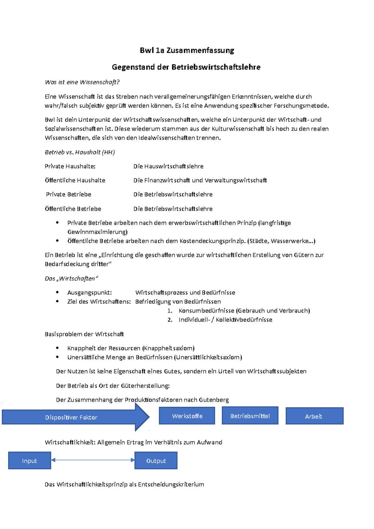 1.Gegenstand Der Betriebswirtschaftslehre - Bwl 1a Zusammenfassung ...