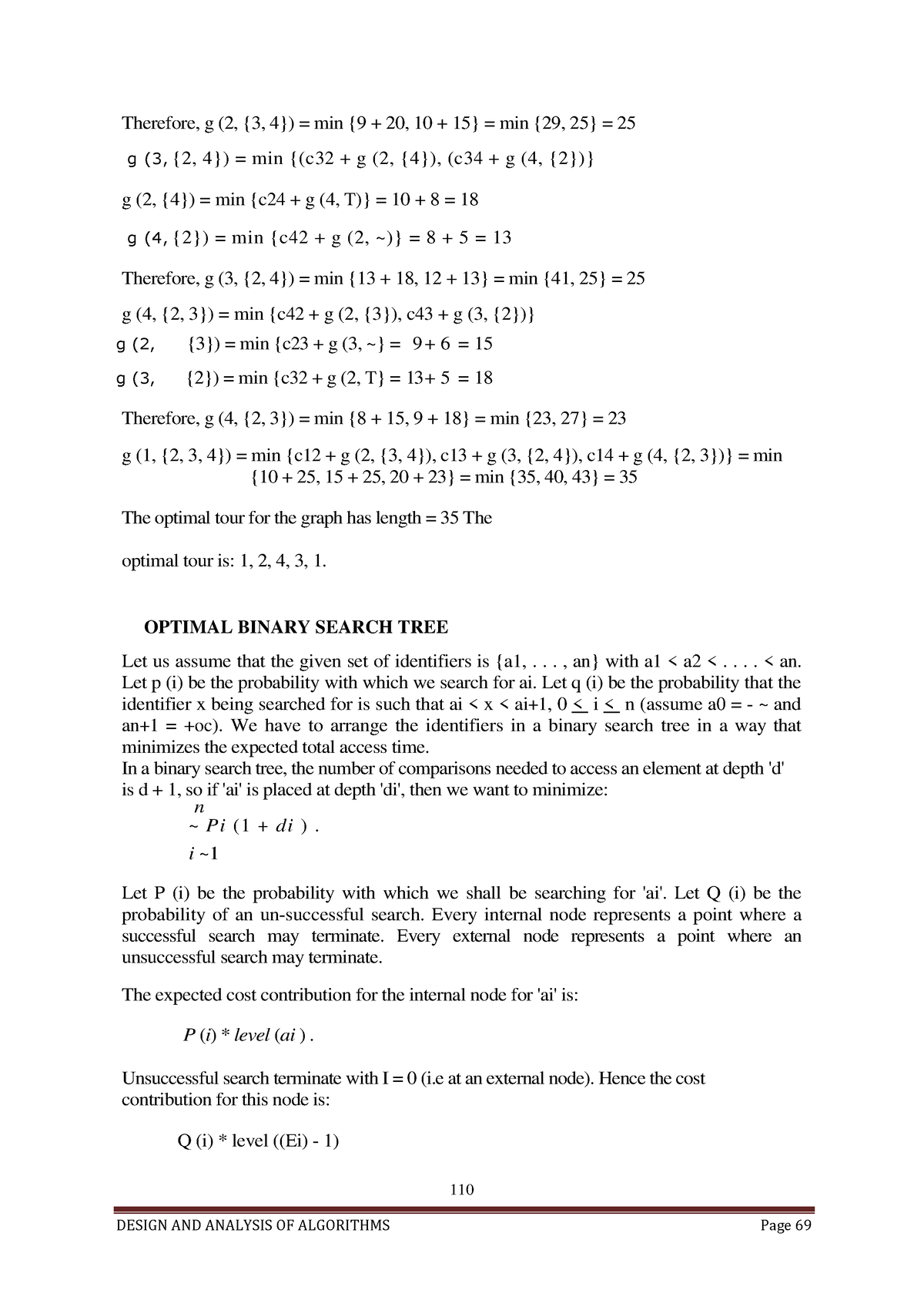 Design And Analysis Of Algorithm Notes- (17) - 110 Therefore, G (2, {3 ...