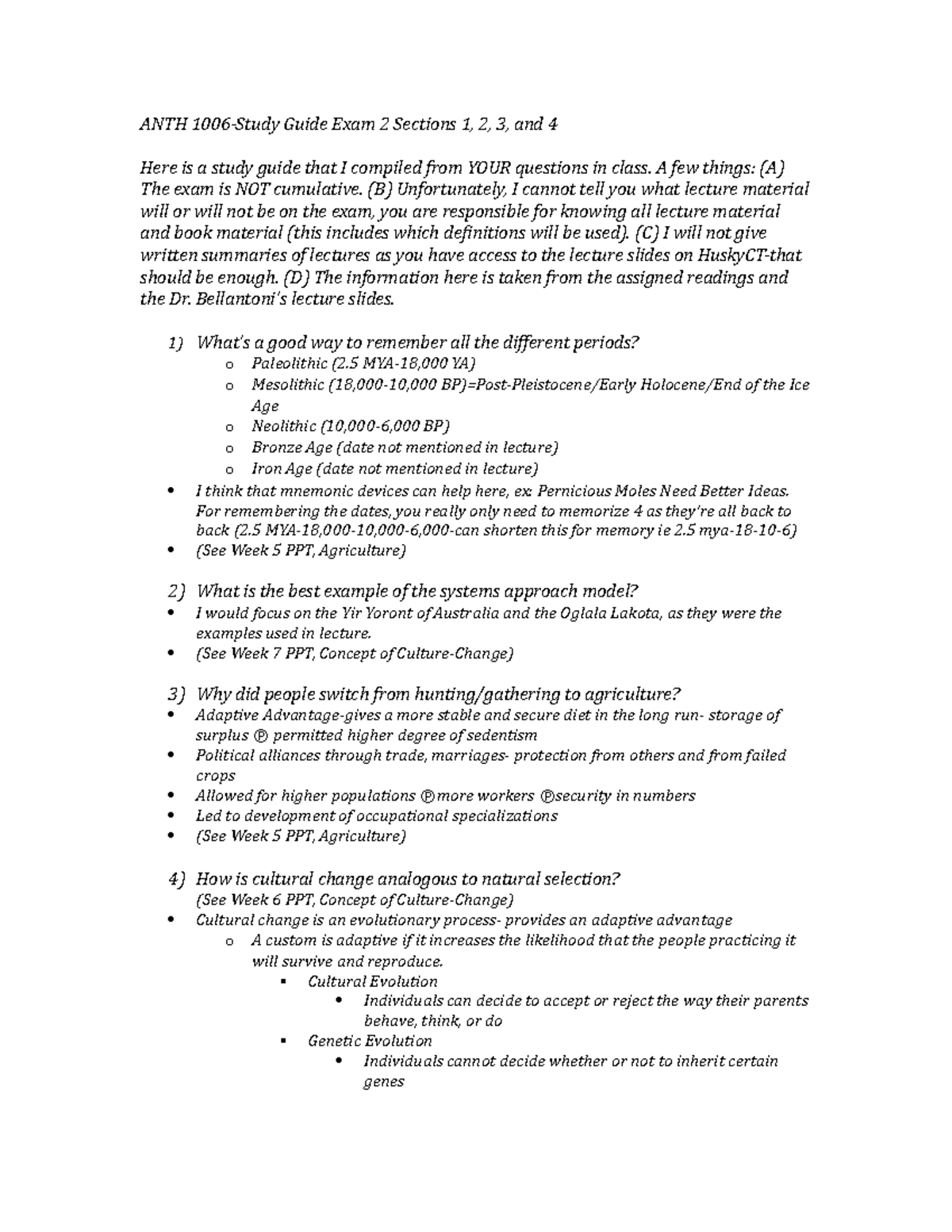 Summary - Exam 2 study guide - ANTH Guide Exam 2 Sections 1, 2, 3, and ...