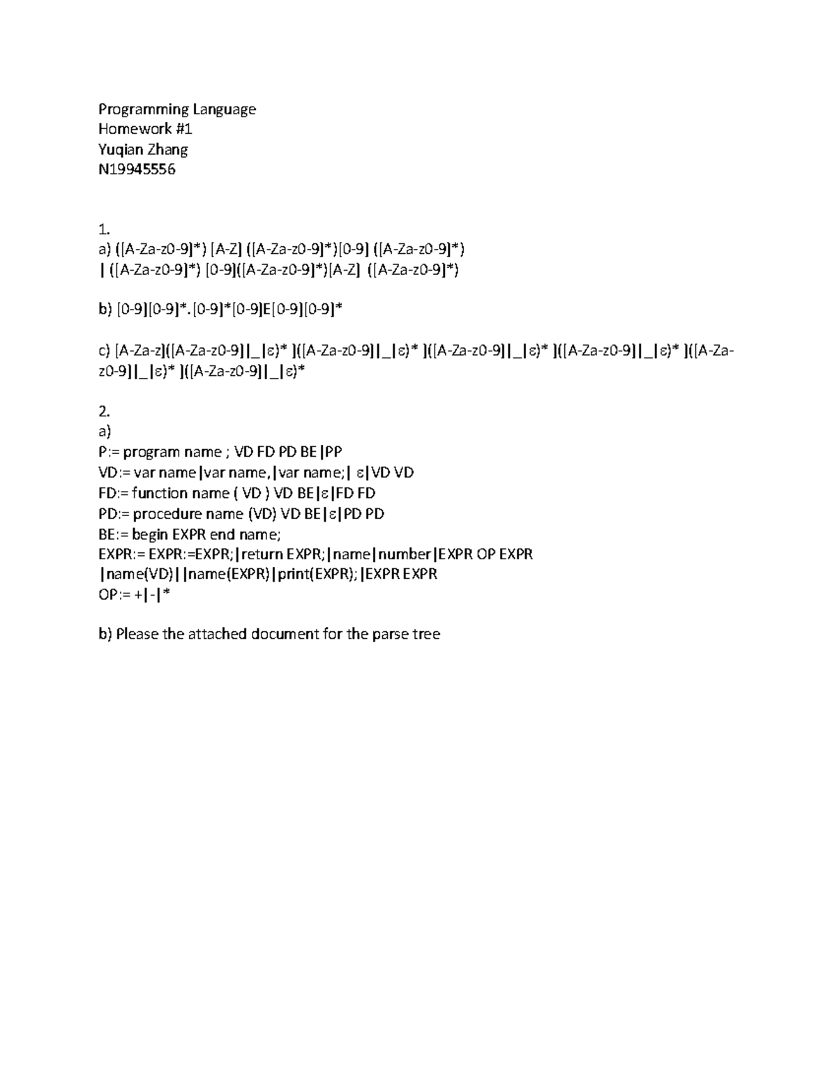 Homework 1 Submitted ssmss Programming Language Homework 1 Yuqian Zhang N 1. a) ([AZaz09