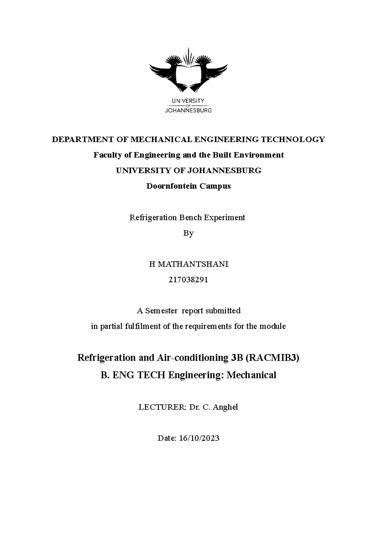 Lab 3 humbui - practical - DEPARTMENT OF MECHANICAL ENGINEERING ...