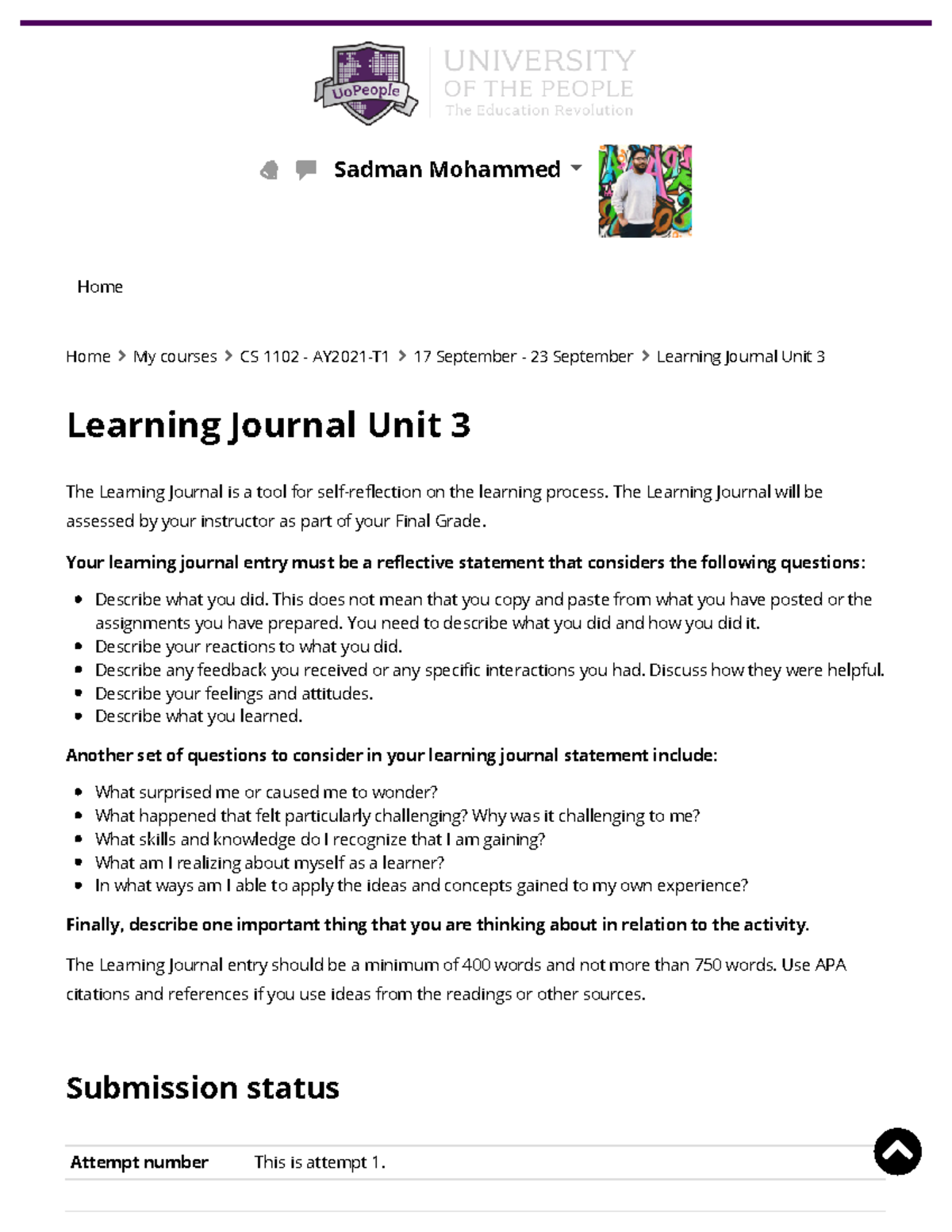 CS 1102 - AY2021-T1 Learning Journal Unit 3 - Home Learning Journal ...