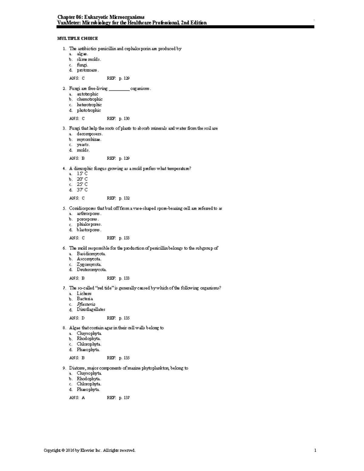 CH 6 - Chapter Review Questions - Chapter 06: Eukaryotic Microorganisms ...