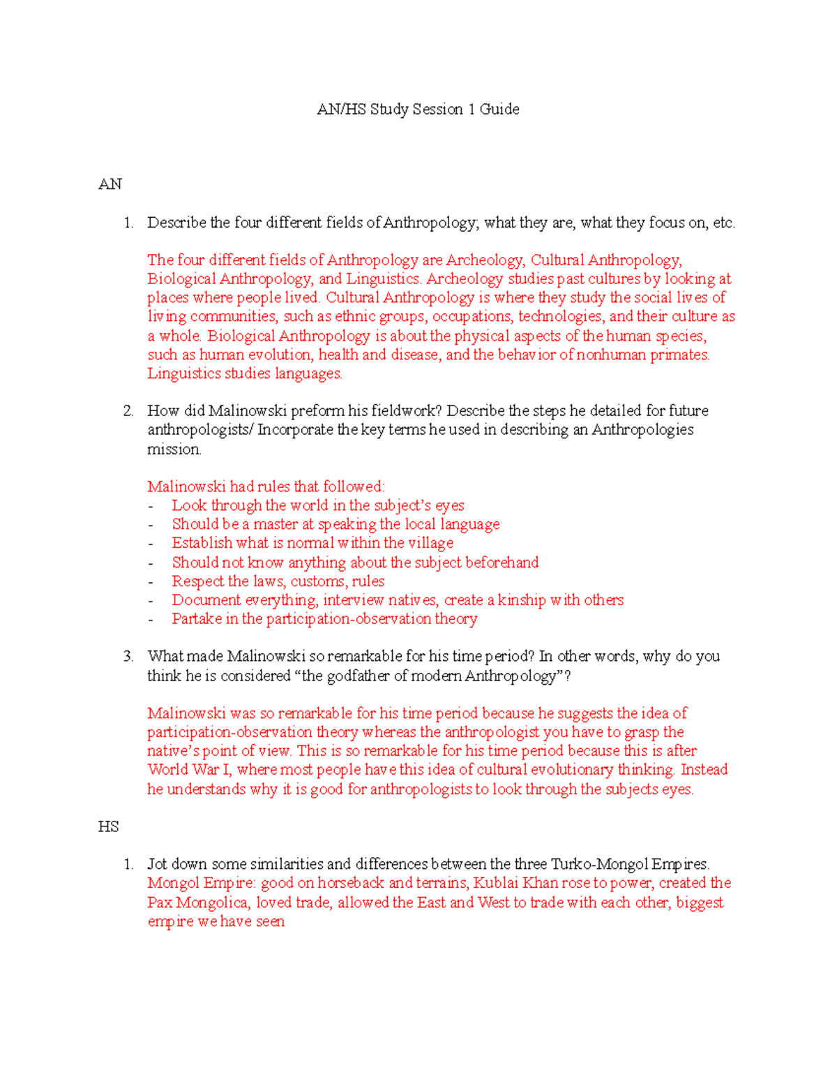 AN HS Study Session 1 Guide - AN/HS Study Session 1 Guide AN Describe ...