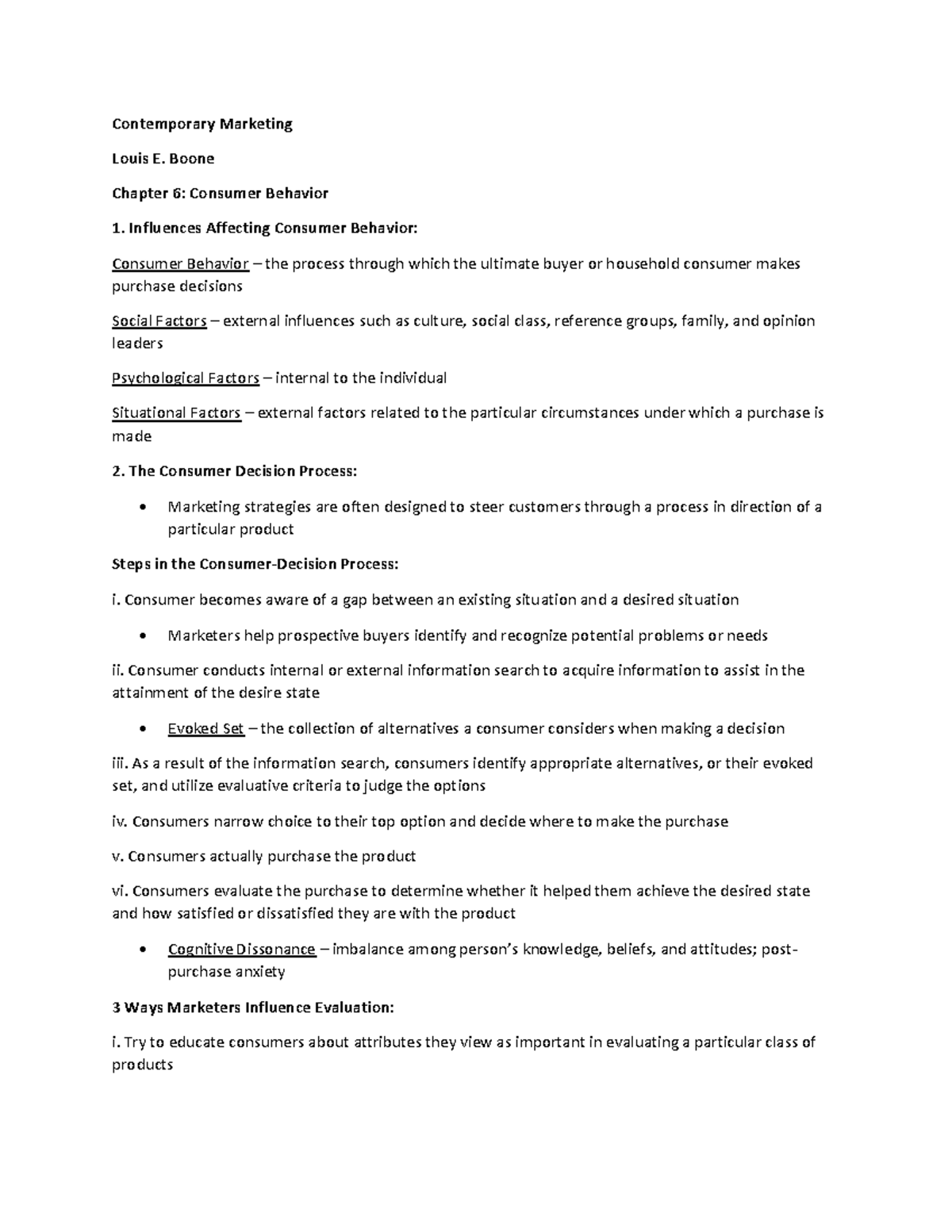 Contemporary Marketing Chapter 6 Notes - Contemporary Marketing Louis E ...