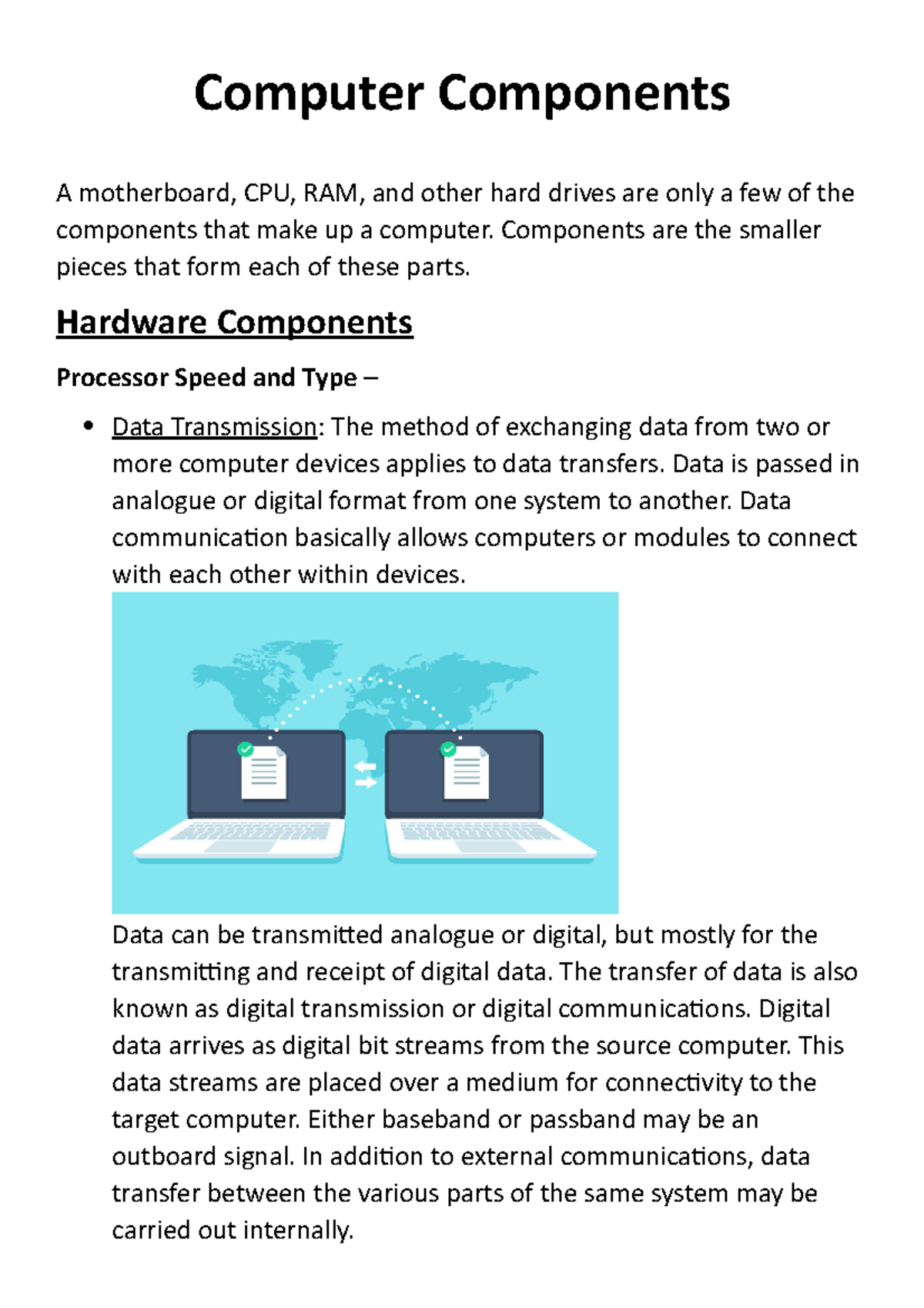 P1 - Computer Components - Computer Components A motherboard, CPU, RAM ...