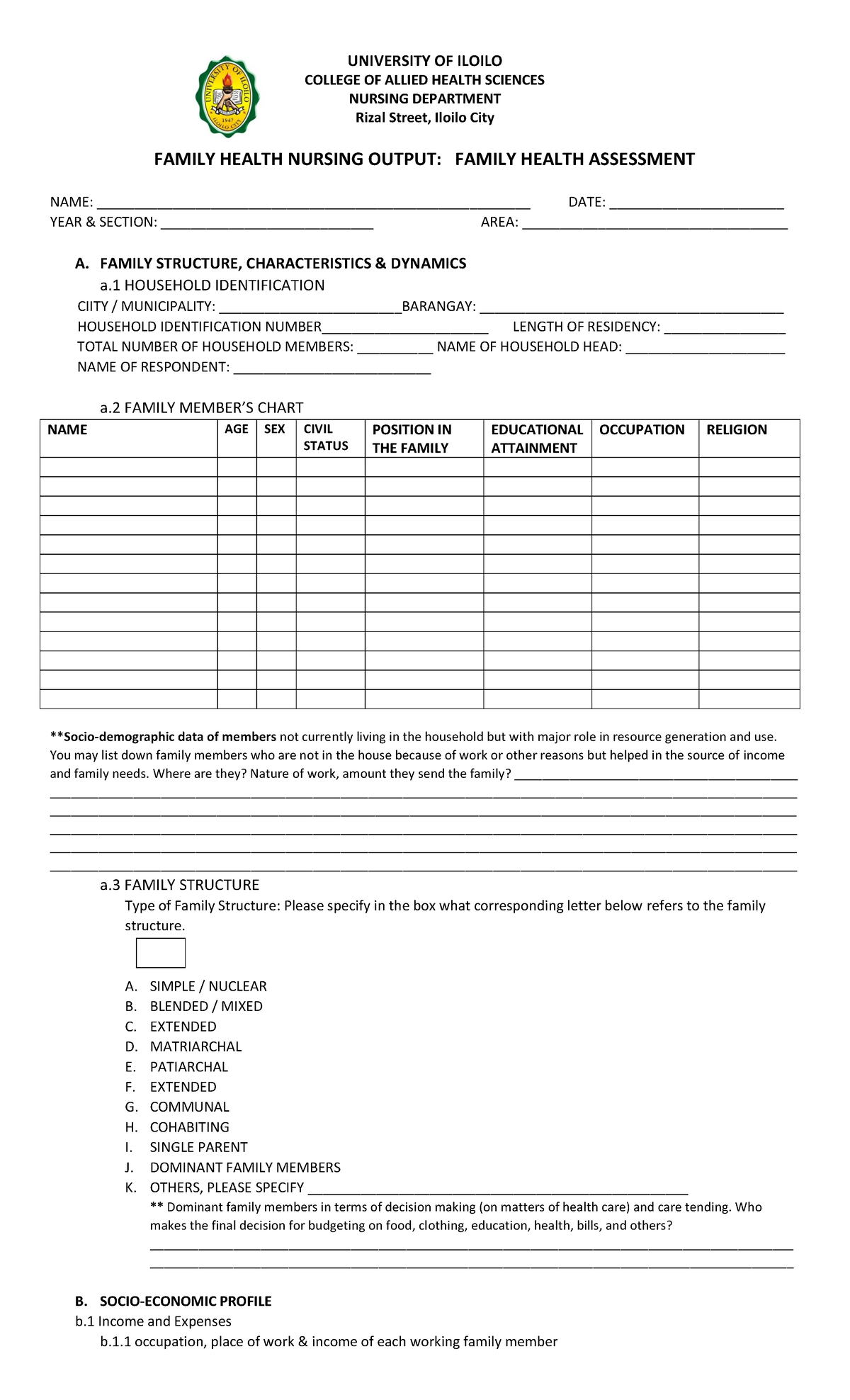 Family Assessment CHN FORM - UNIVERSITY OF ILOILO COLLEGE OF ALLIED ...