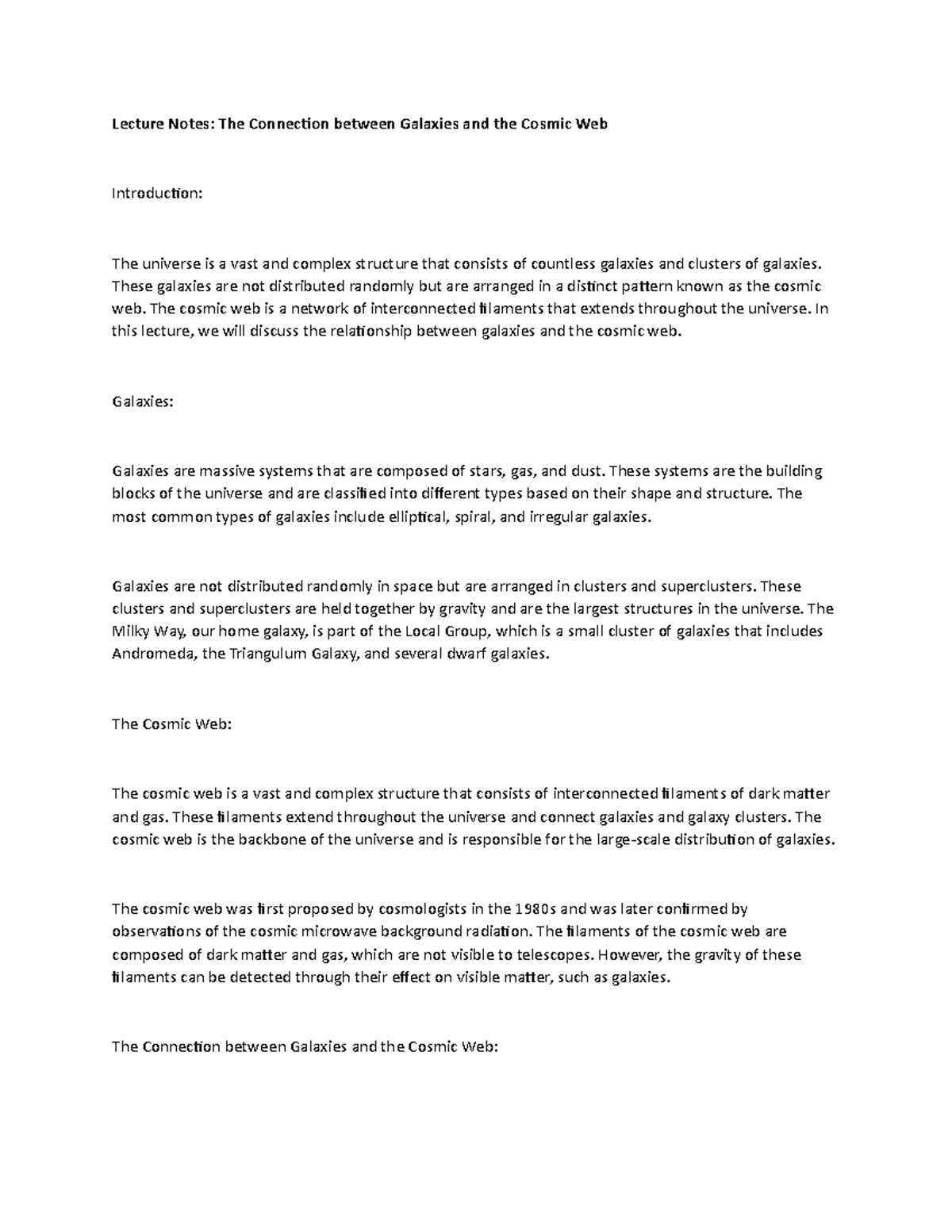 Lecture Notes: The Connection between Galaxies and the Cosmic Web ...