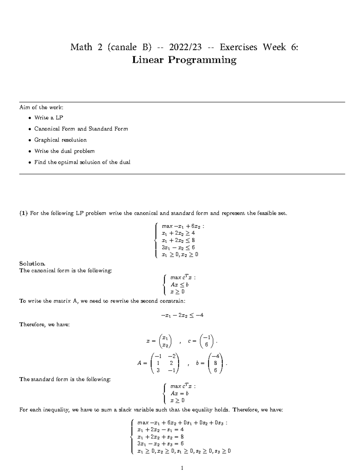 Math2 2022 TA week6 Sol - math 2 - Math 2 (canale B) - 2022/23 ...