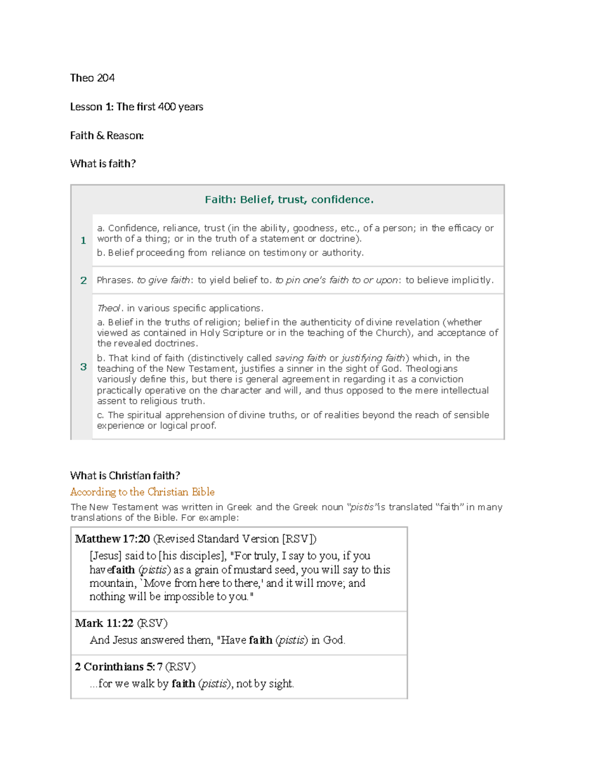 Theo 204 - Theo 205 notes - Theo 204 Lesson 1: The first 400 years ...
