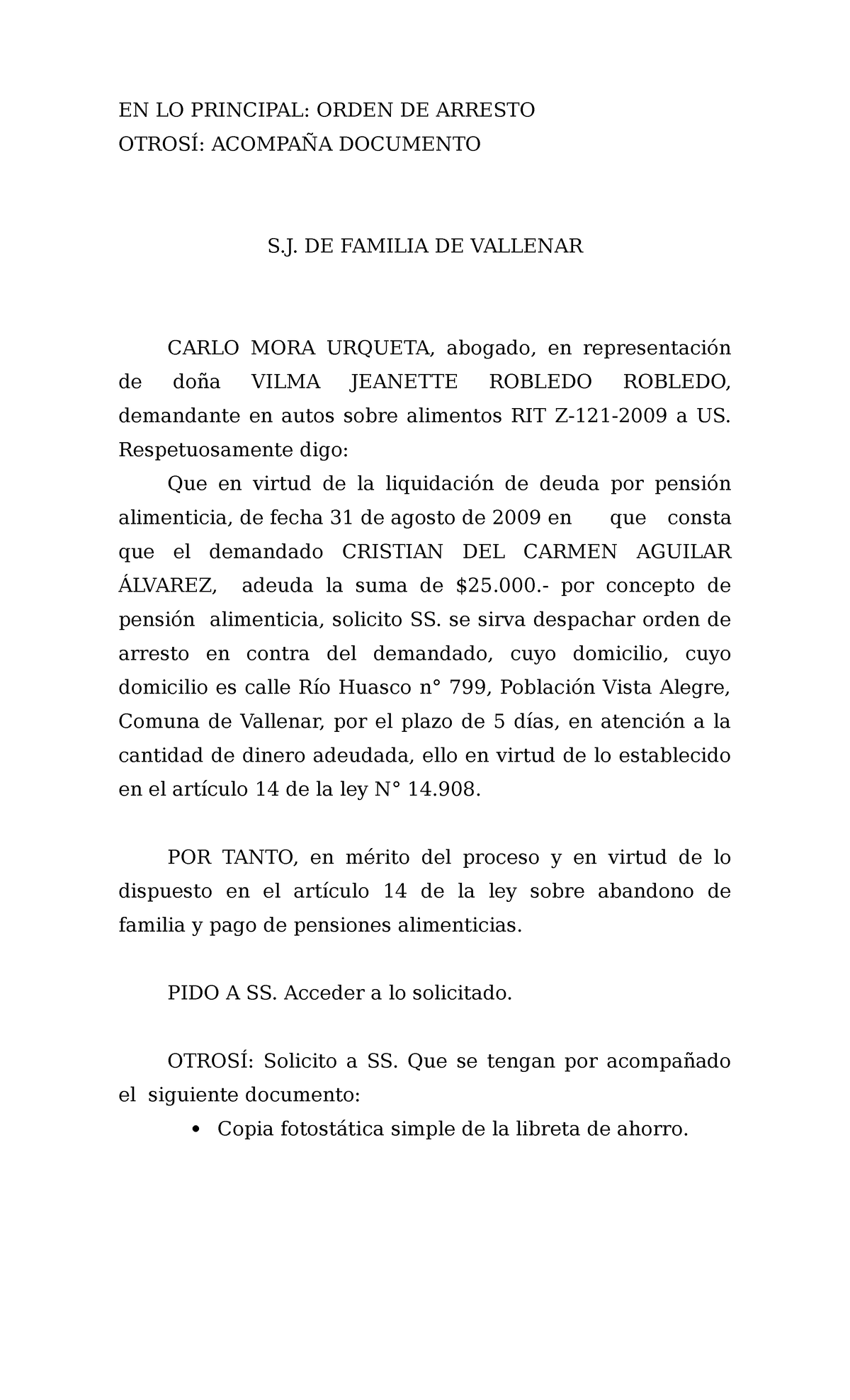 Arresto Practico En Lo Principal Orden De Arresto OtrosÍ AcompaÑa Documento S De Familia 3807