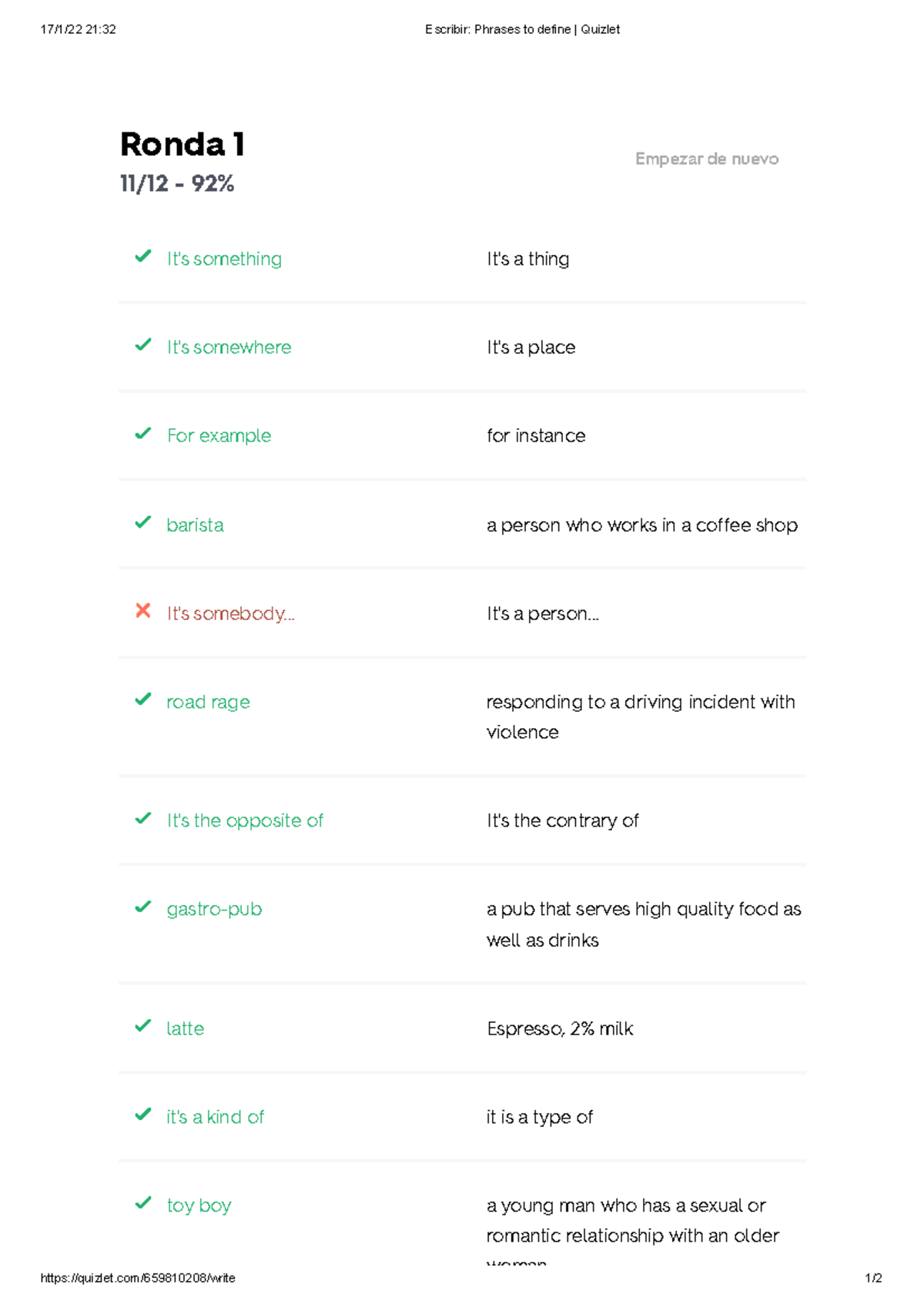 Escribir Phrases to define Quizlet 17/1/22 2132 Escribir Phrases to