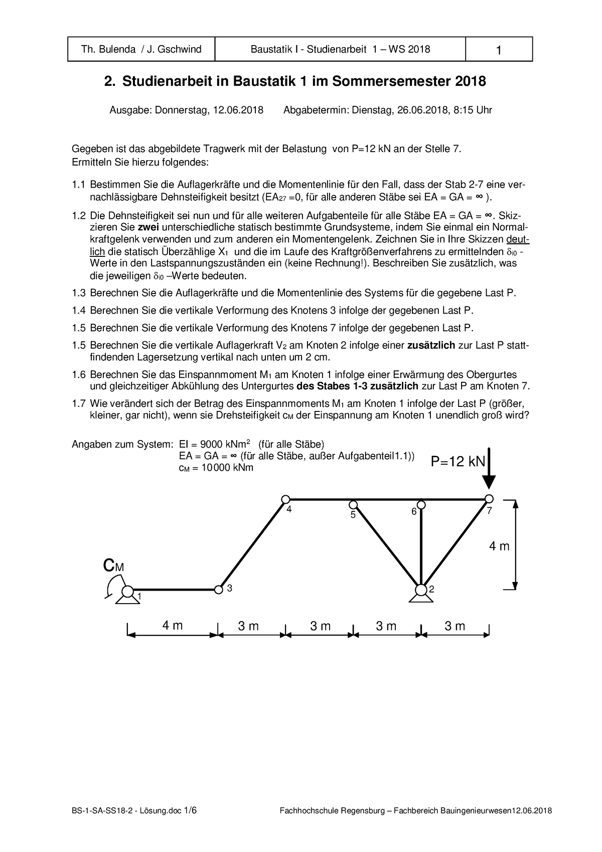 BS-1-SA-SS18-2 - LÃ¶sung - Th. Bulenda / J. Gschwind Baustatik I ...