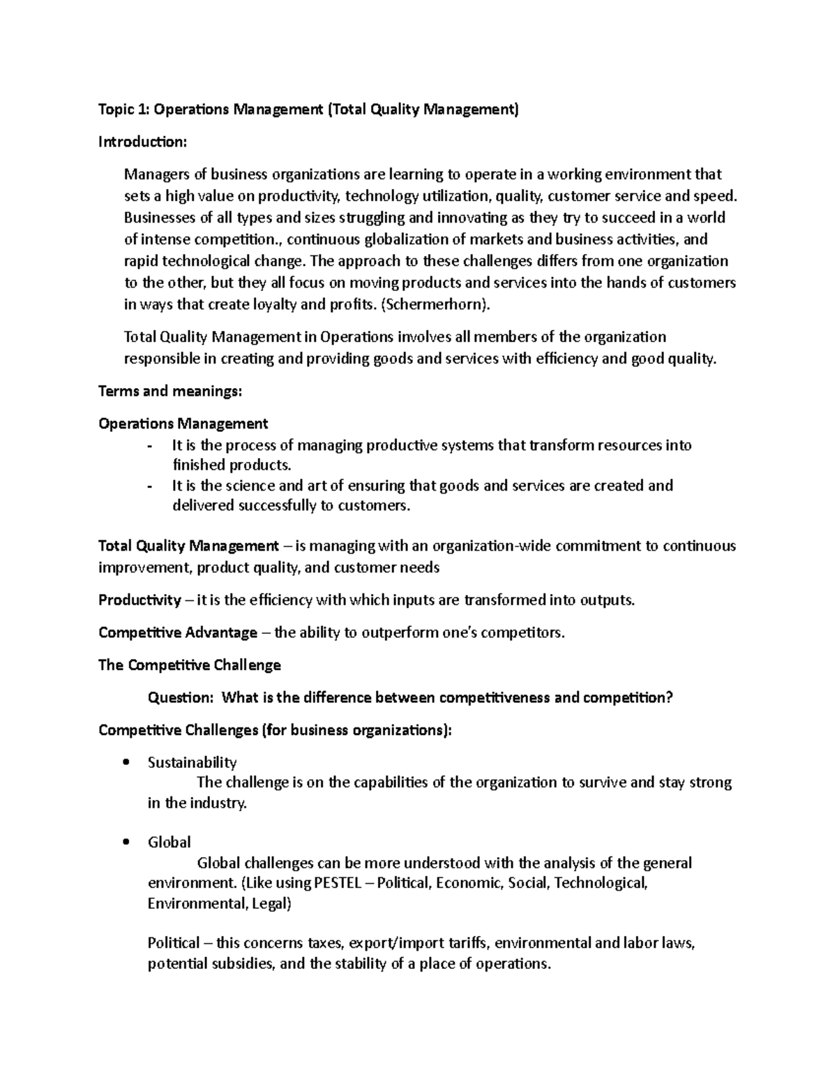 Topic 1 Operations Mgt (TQM) - Topic 1: Operations Management (Total ...