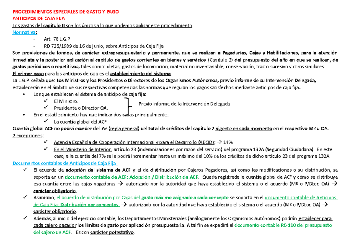 Anticipos De Caja Fija - PROCEDIMIENTOS ESPECIALES DE GASTO Y PAGO ...