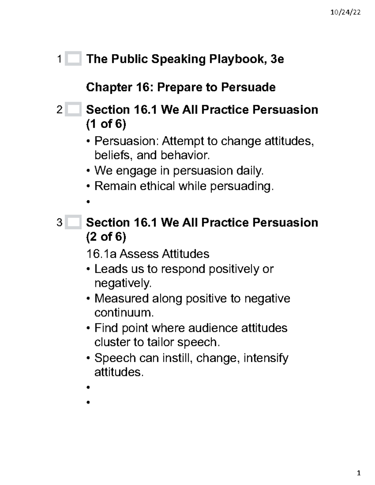 COMM 1100 Outline #2 - notes - 10/24/ 1 The Public Speaking Playbook ...