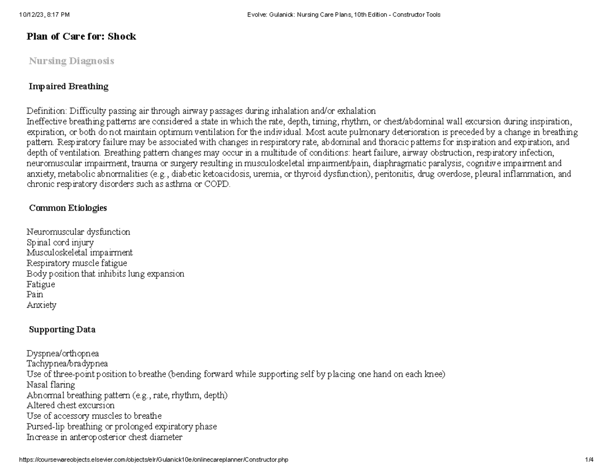 Shock Impairedbreathing - Plan of Care for: Shock Nursing Diagnosis ...