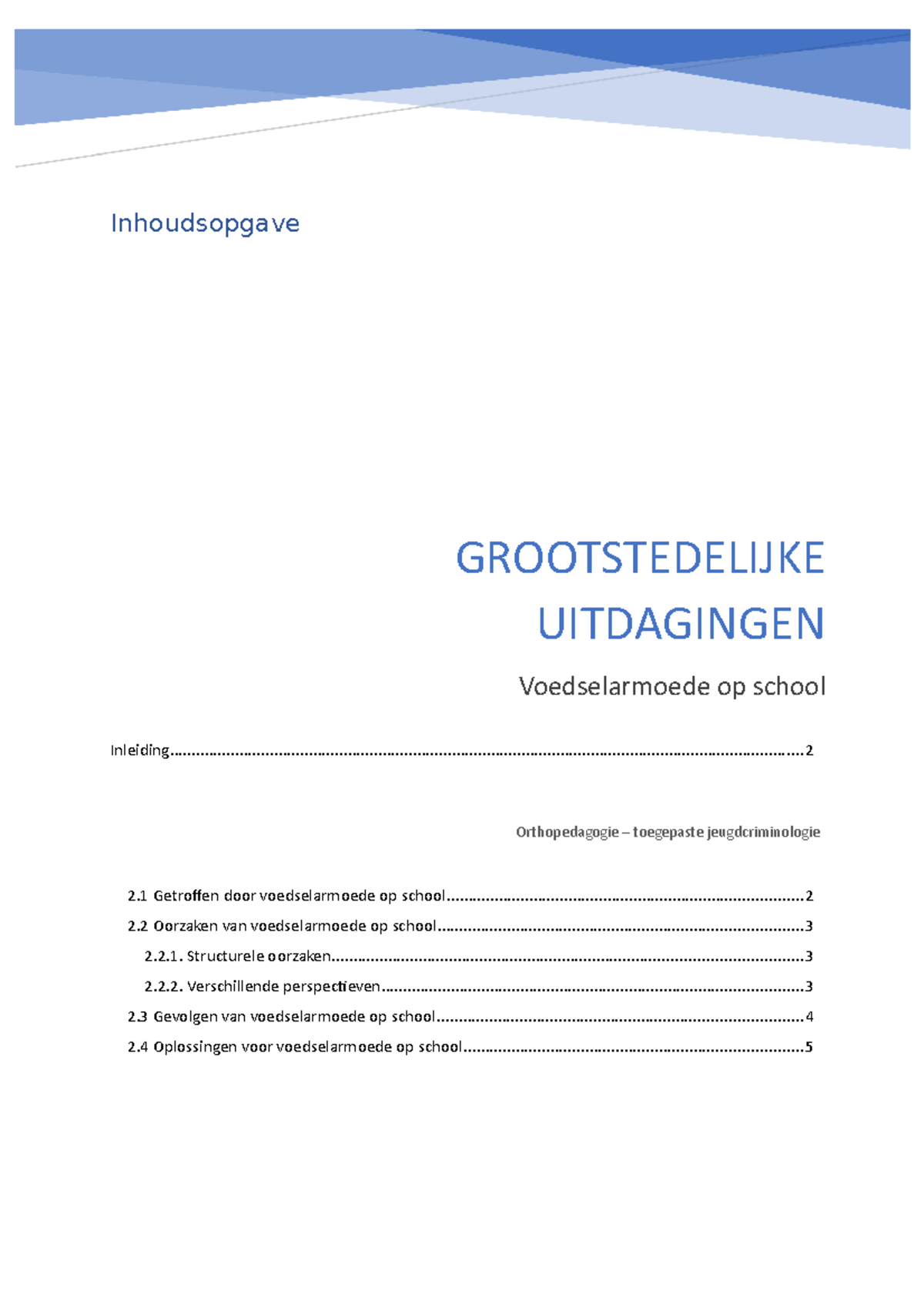 Grootstedelijke Uitdagingen Examenpaper Individueel - Inhoudsopgave ...