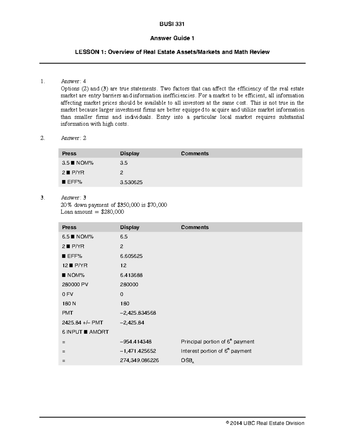 Assignment 1 Busi 331 BUSI 331 Answer Guide 1 LESSON 1 Overview Of Real Estate Assets 