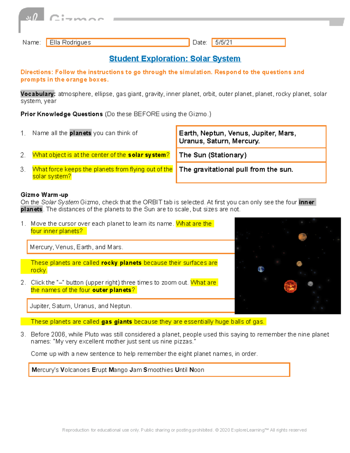 Solar System Answers