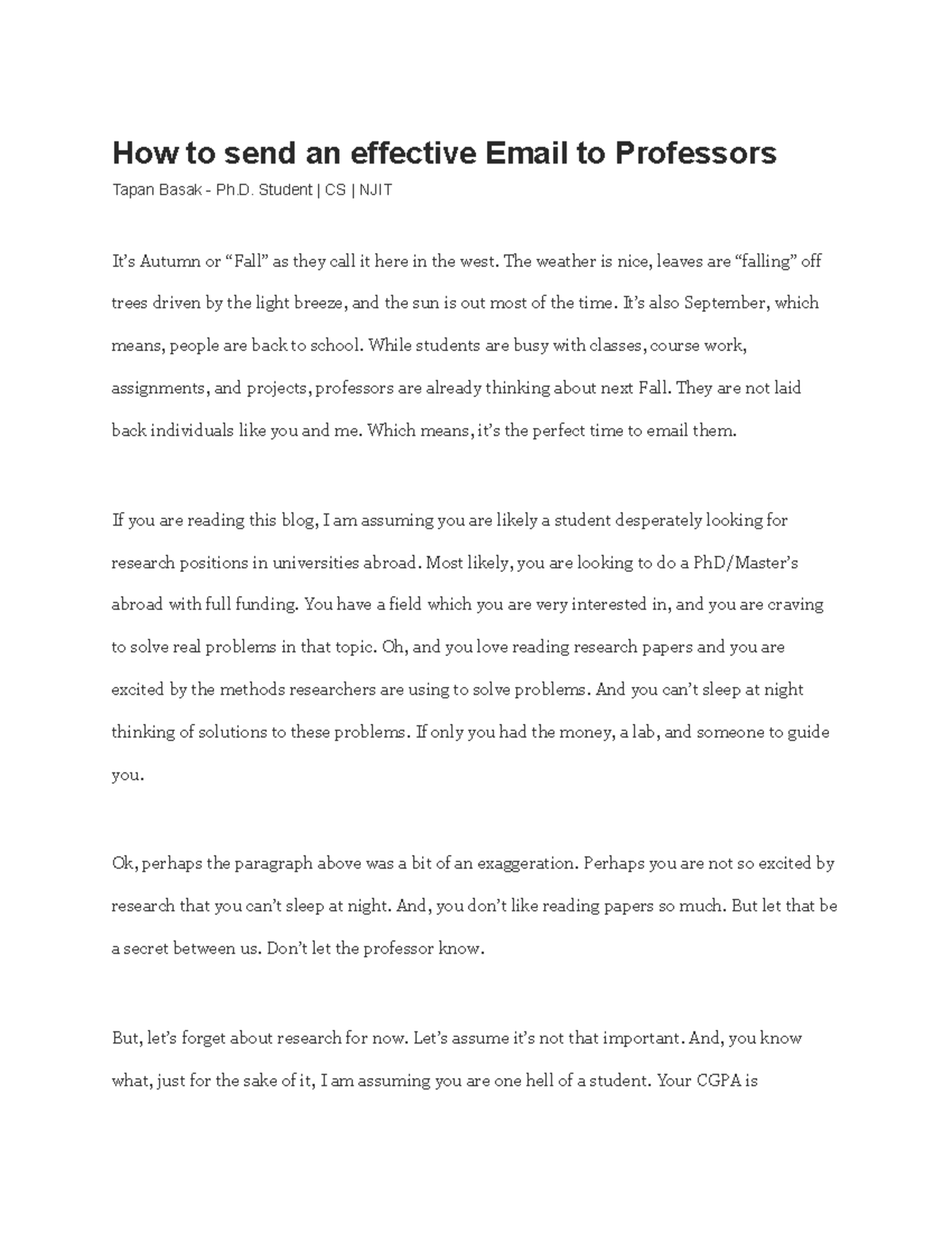 How to send an effective Email to Professors - Student | CS | NJIT It’s ...