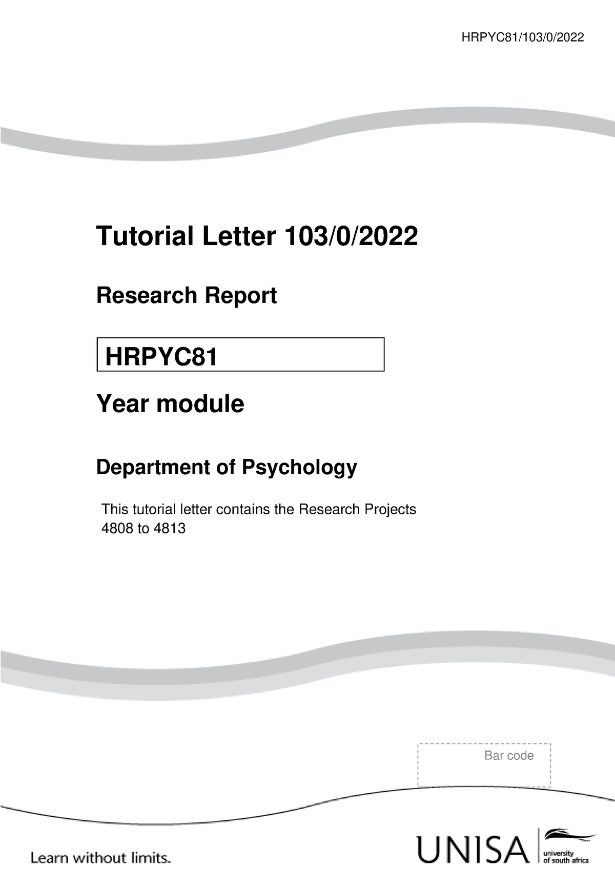 103 2022 0 B - Tut - HRPYC81/103/0/ Tutorial Letter 103/0/ Research ...