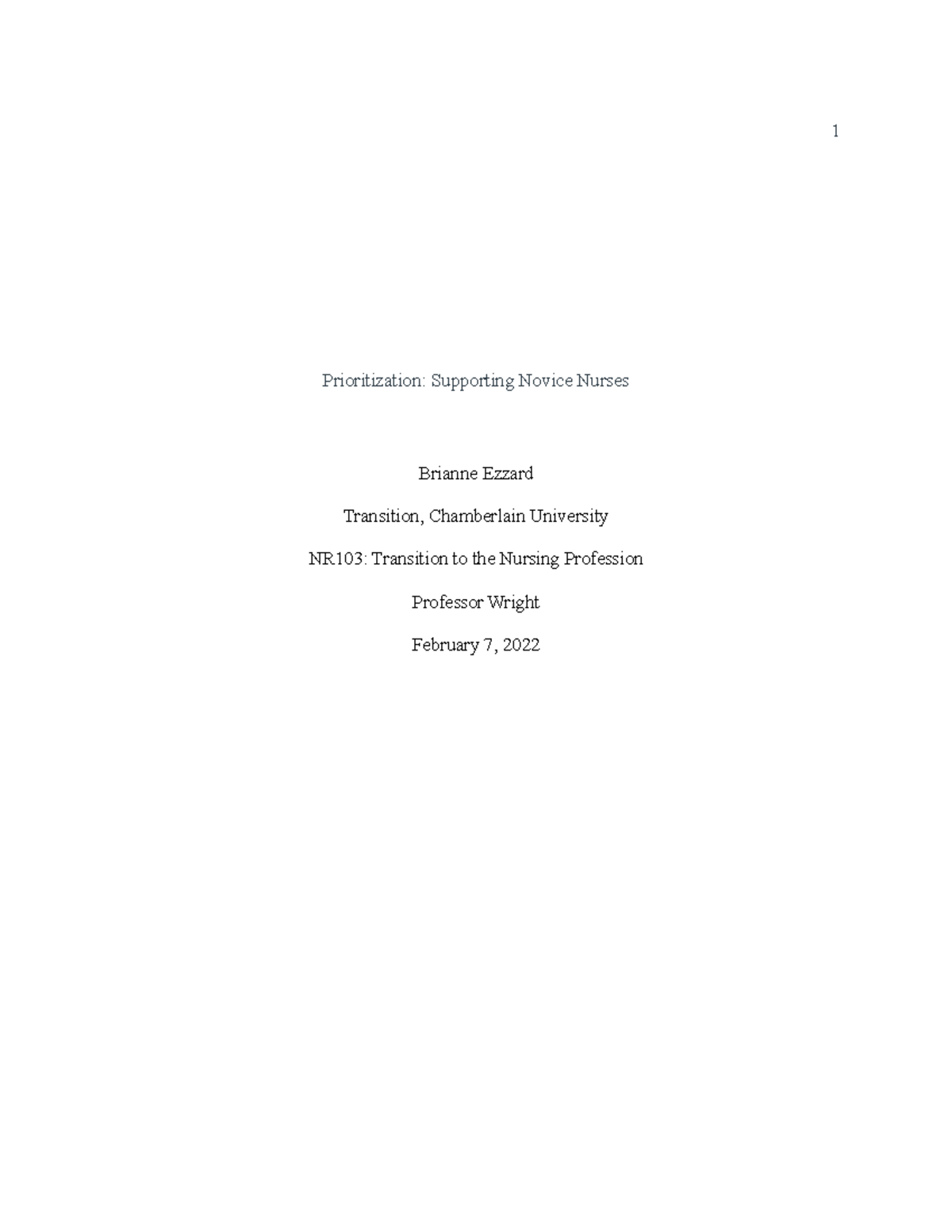 RUA Transition Paper Prioritization Supporting Novice Nurses Brianne